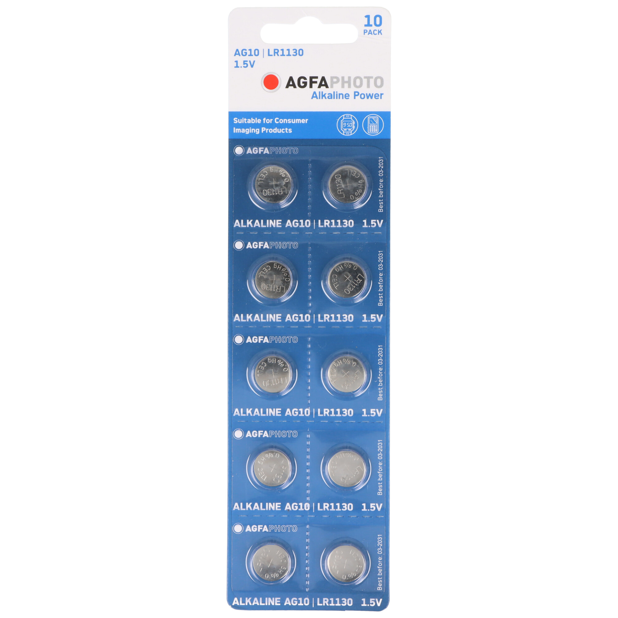 Agfaphoto Batterie Alkaline, Knopfzelle, LR54, V10GA, 1.5V Power, Retail Blister (10-Pack)