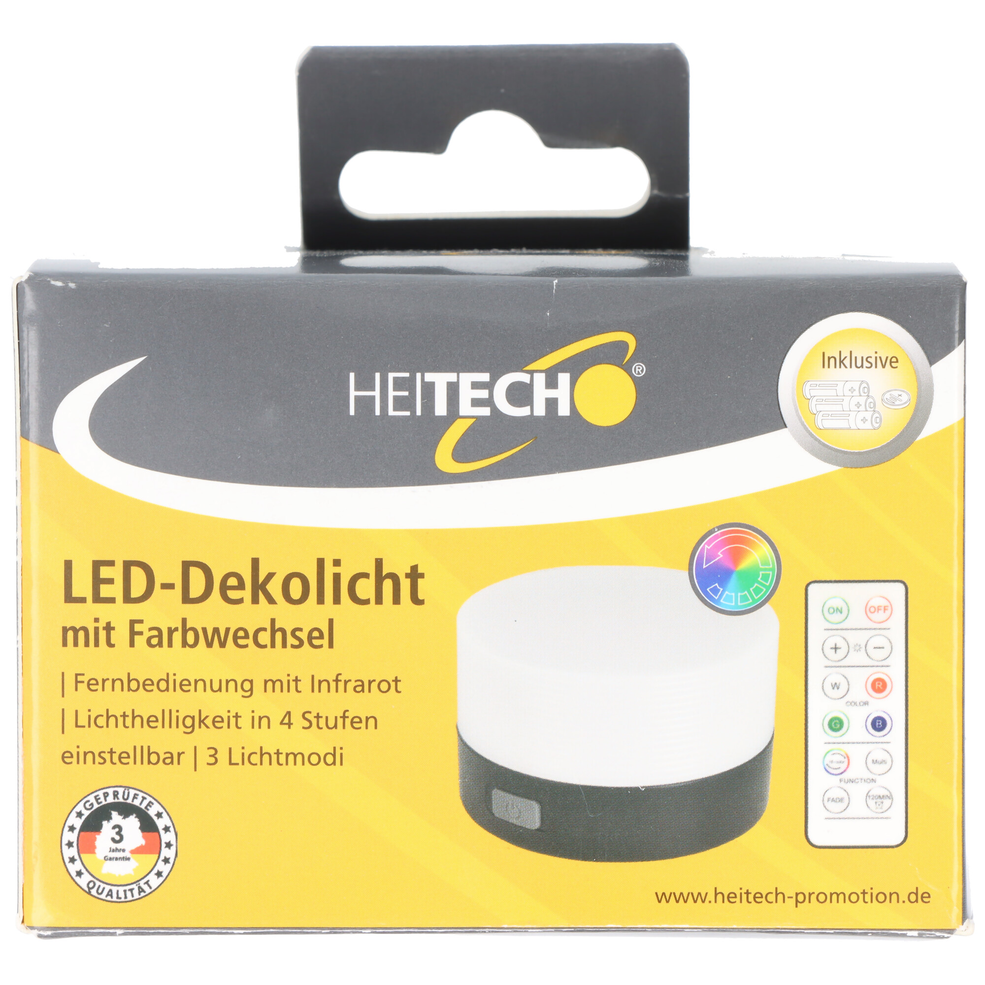 LED-Dekorationslicht mit Farbwechsel, 4 Helligkeitsstufen, 3 Lichtmodi, Timerfunktion, inkl. Fernbedienung mit Infrarot