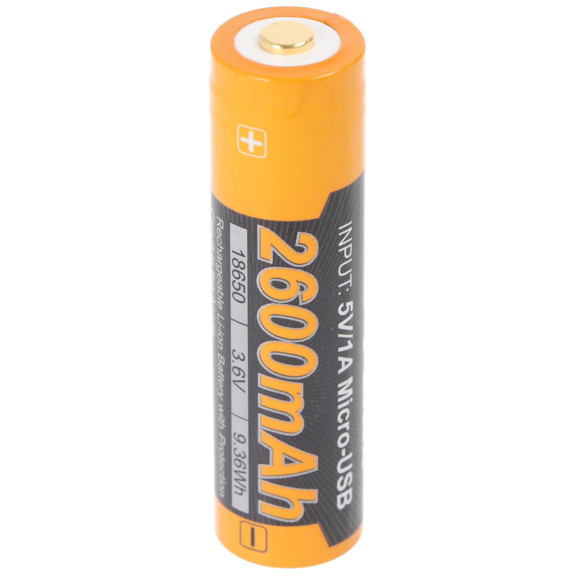 Li-Ion Akku 18650, mehrfach geschützt mit USB Ladefunktion, 70x18,6mm 1 Stück mit AccuCell AccuSafe