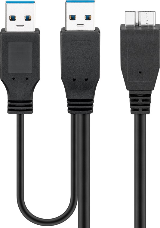 Goobay USB 3.0-Dual-Power-SuperSpeed-Kabel, Schwarz - USB 3.0-Stecker (Typ A), USB 3.0-Stecker (Typ A) > USB 3.0-Micro-Stecker (Typ B)