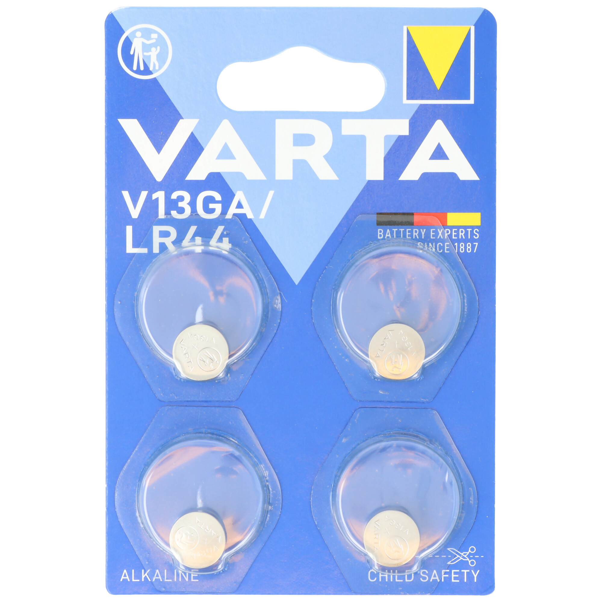 Varta Batterie Alkaline, Knopfzelle, LR44, V13GA, 1.5V Electronics, Retail Blister (4-Pack)
