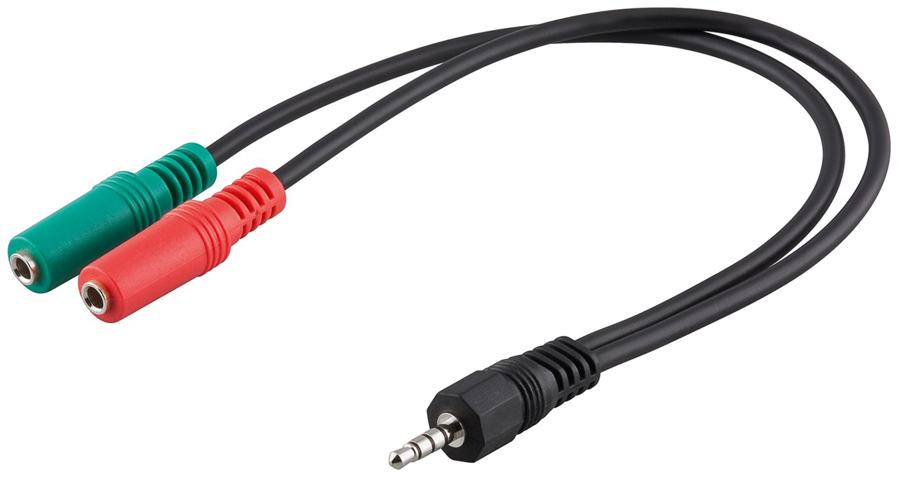 Goobay PC Headset Adapter, 1x 3,5 mm AUX 4-pol. zu 2x 3,5 mm AUX 3-pol. - Klinke 3,5 mm Stecker (4-Pin, stereo) > 2x Klinke 3,5 mm Buchse (3-Pin, stereo)