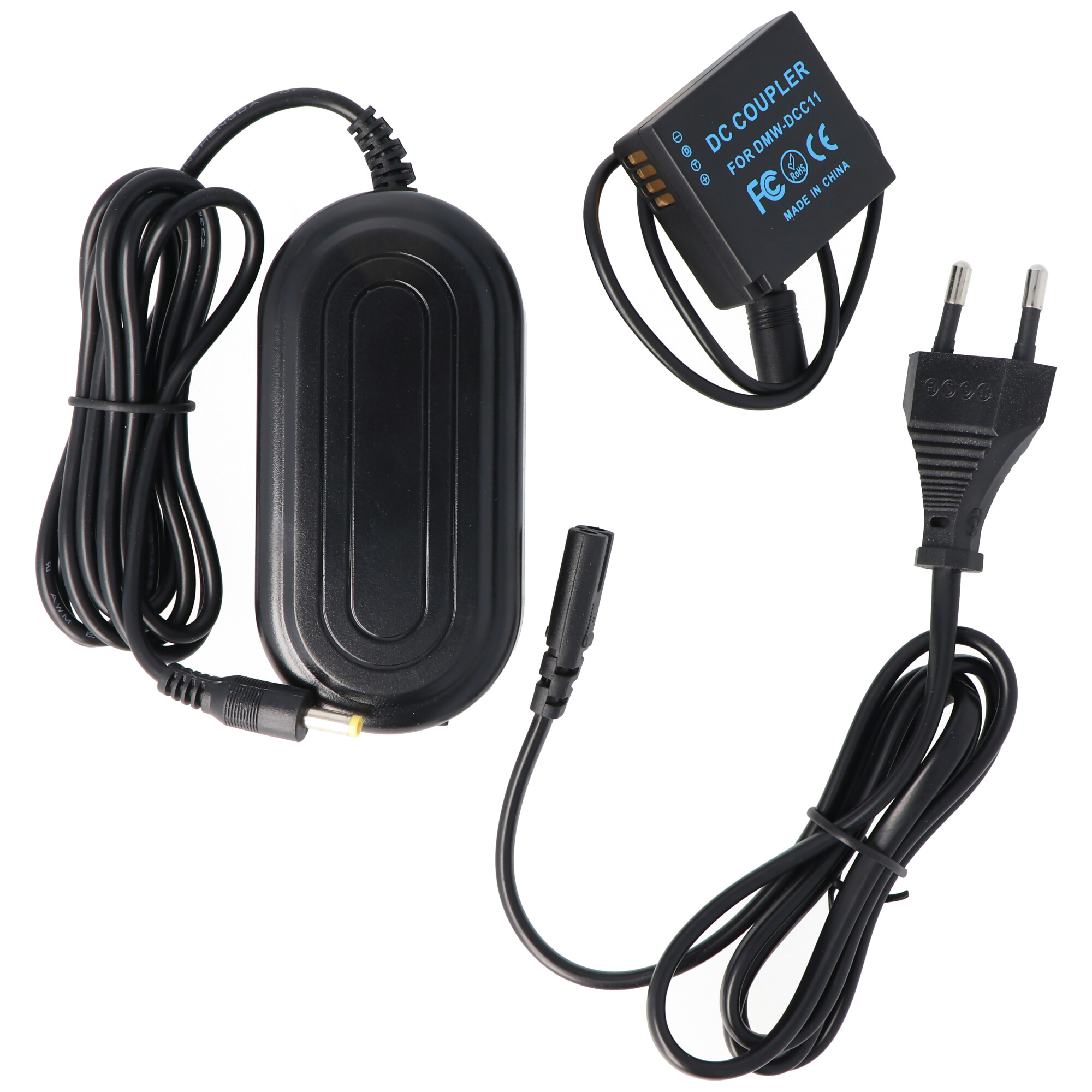 Kamera-Netzteil passend für Panasonic DMW-DCC11, DMW-AC8, DMW-DCC11E, DMC-GX7 inklusive Gleichstromkuppler