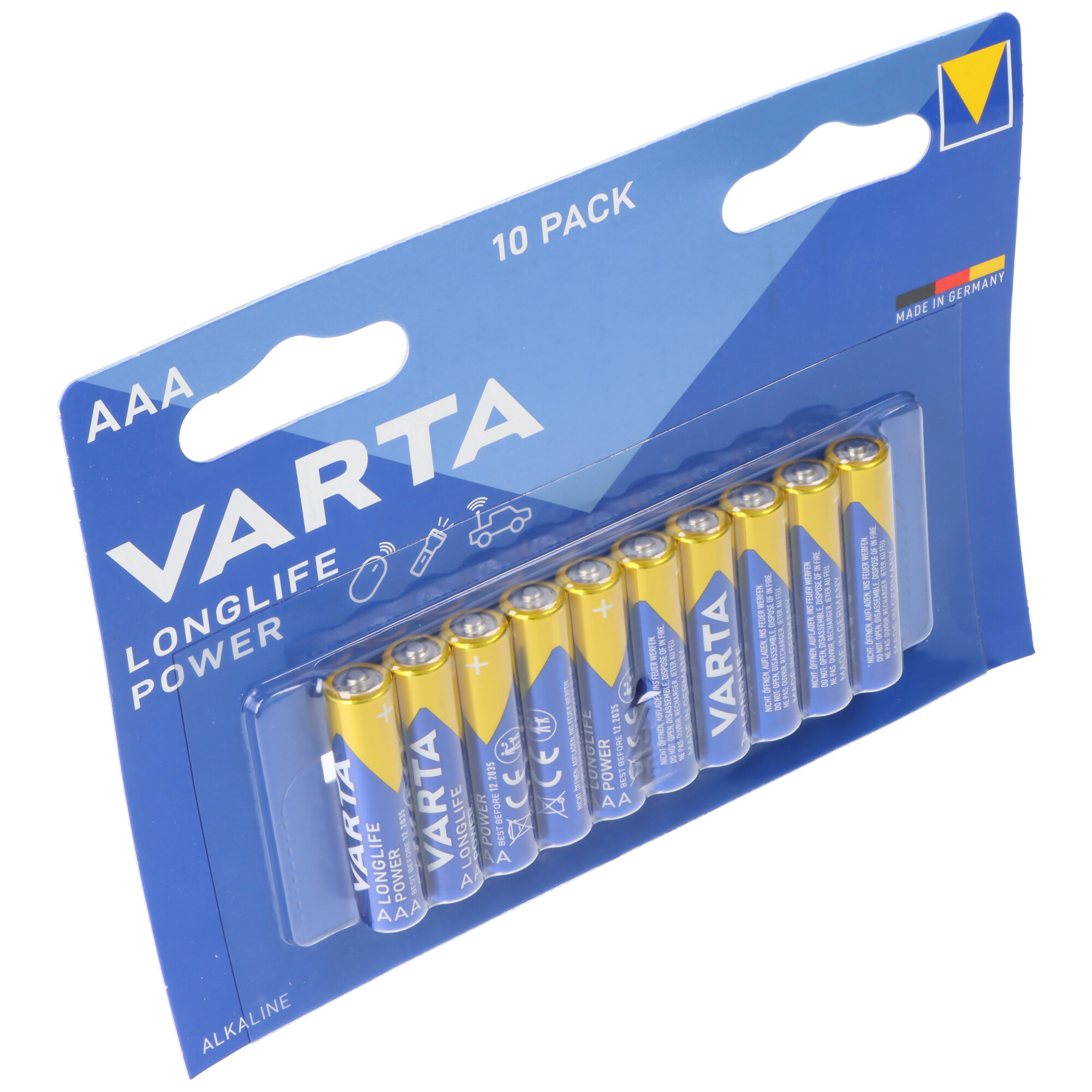 Varta Batterie Alkaline, Micro, AAA, LR03, 1.5V Longlife Power, Retail Blister (10-Pack)