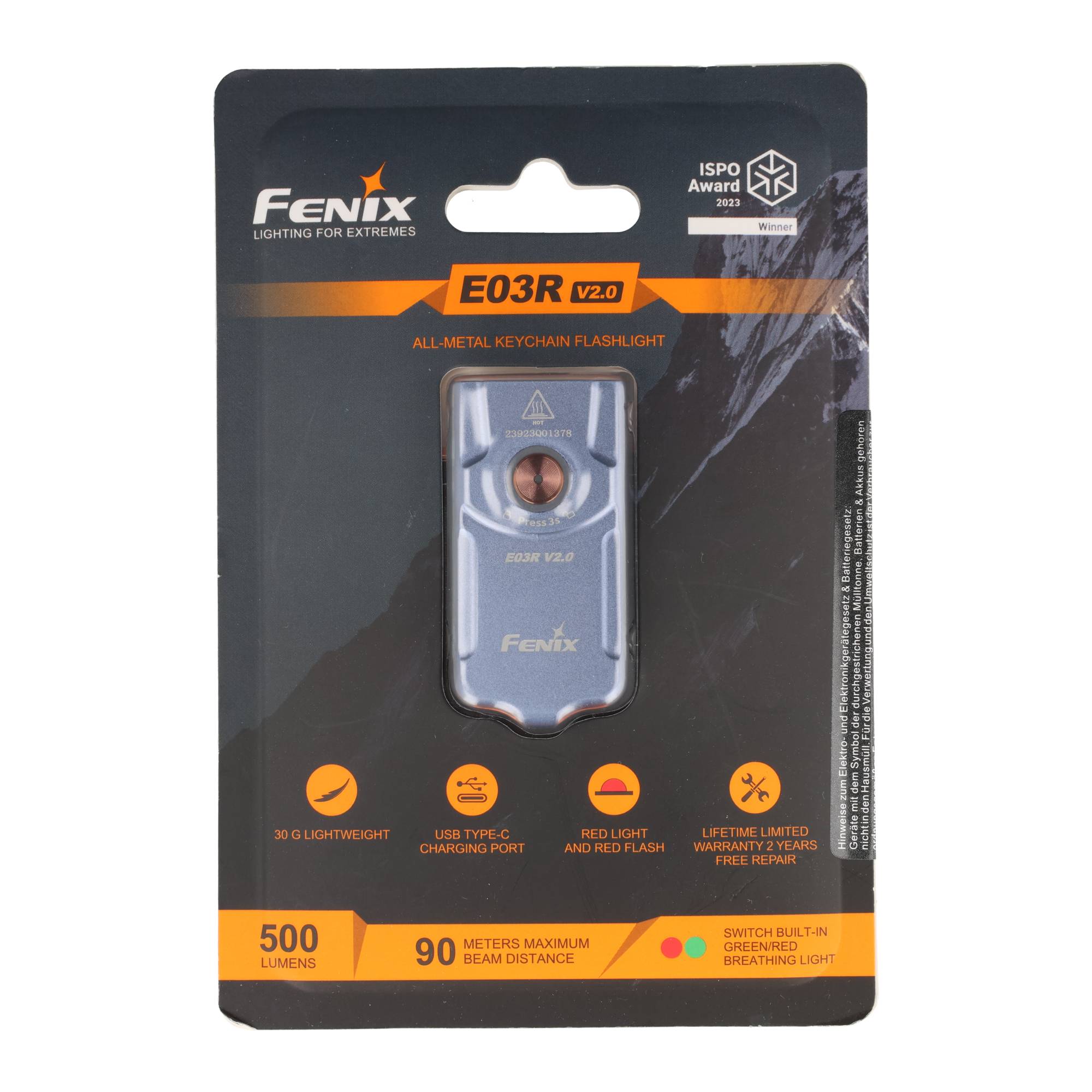 Fenix E03R V2.0 LED Schlüsselbundleuchte blau
