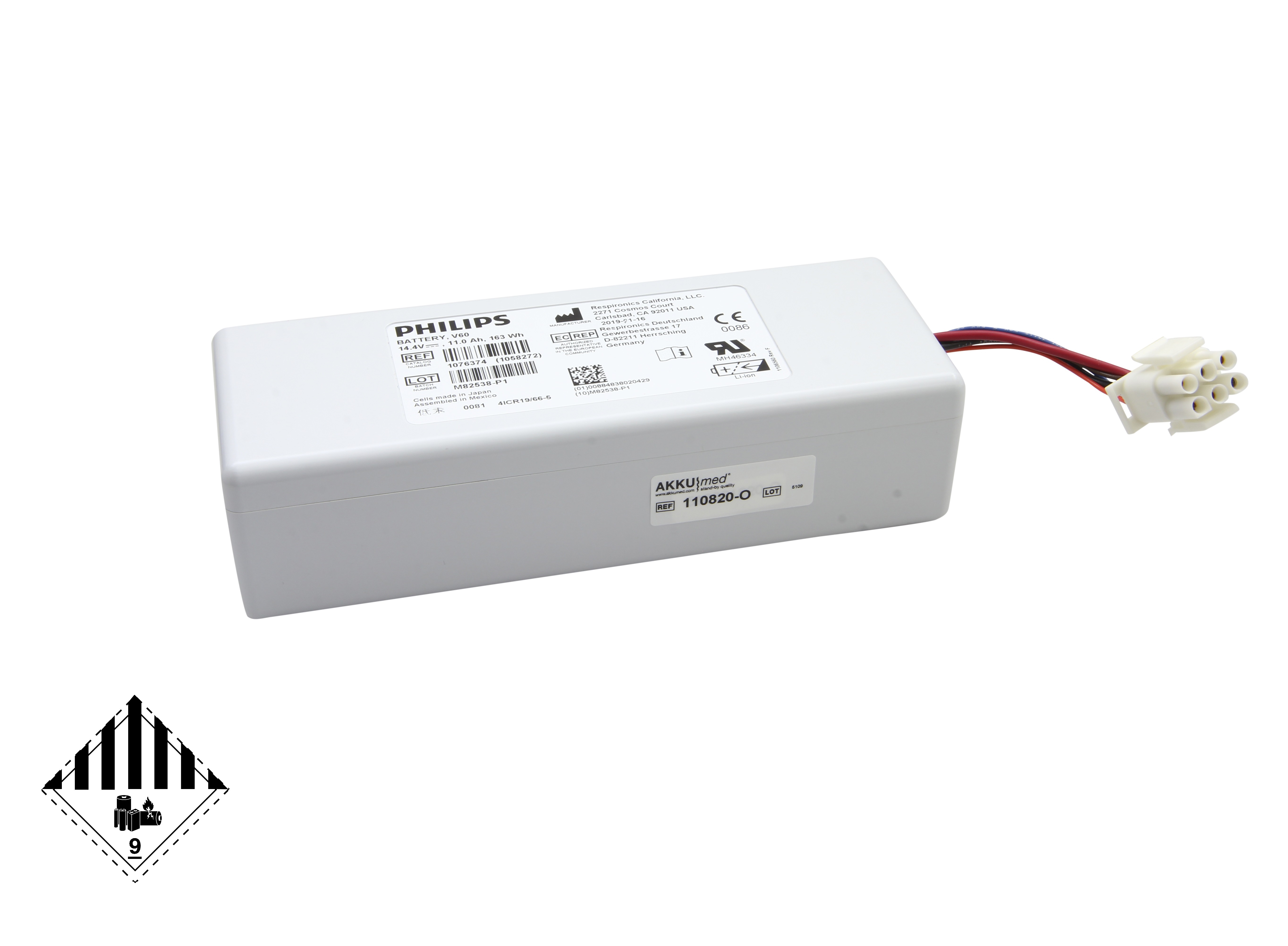 Original Li Ion Akku Philips Beatmungsgerät Respironics V60 - 1076374