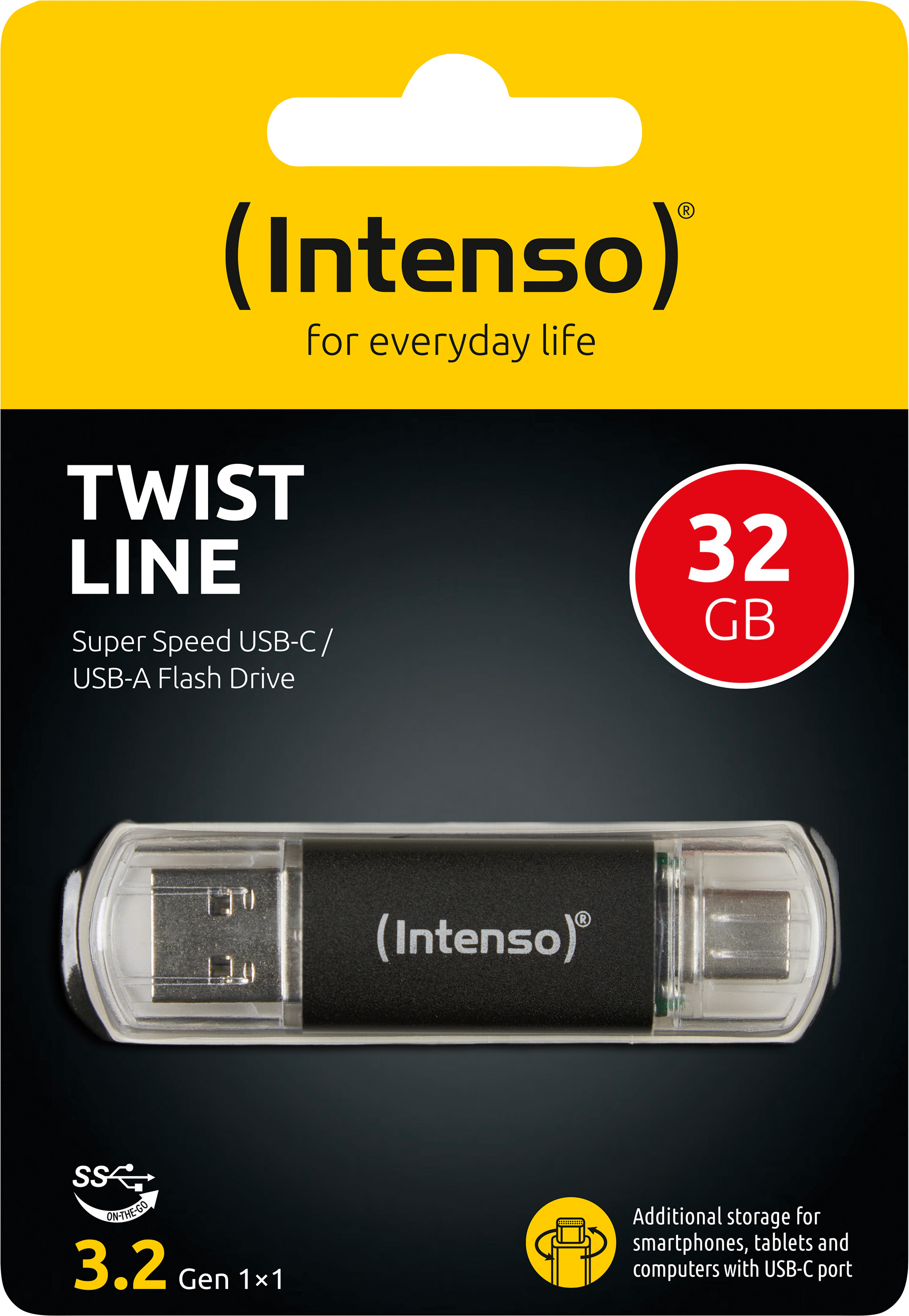 Intenso USB 3.2 Stick 32GB, Twist Line, anthrazit Typ-A/Typ-C, (R) 70MB/s, Retail-Blister