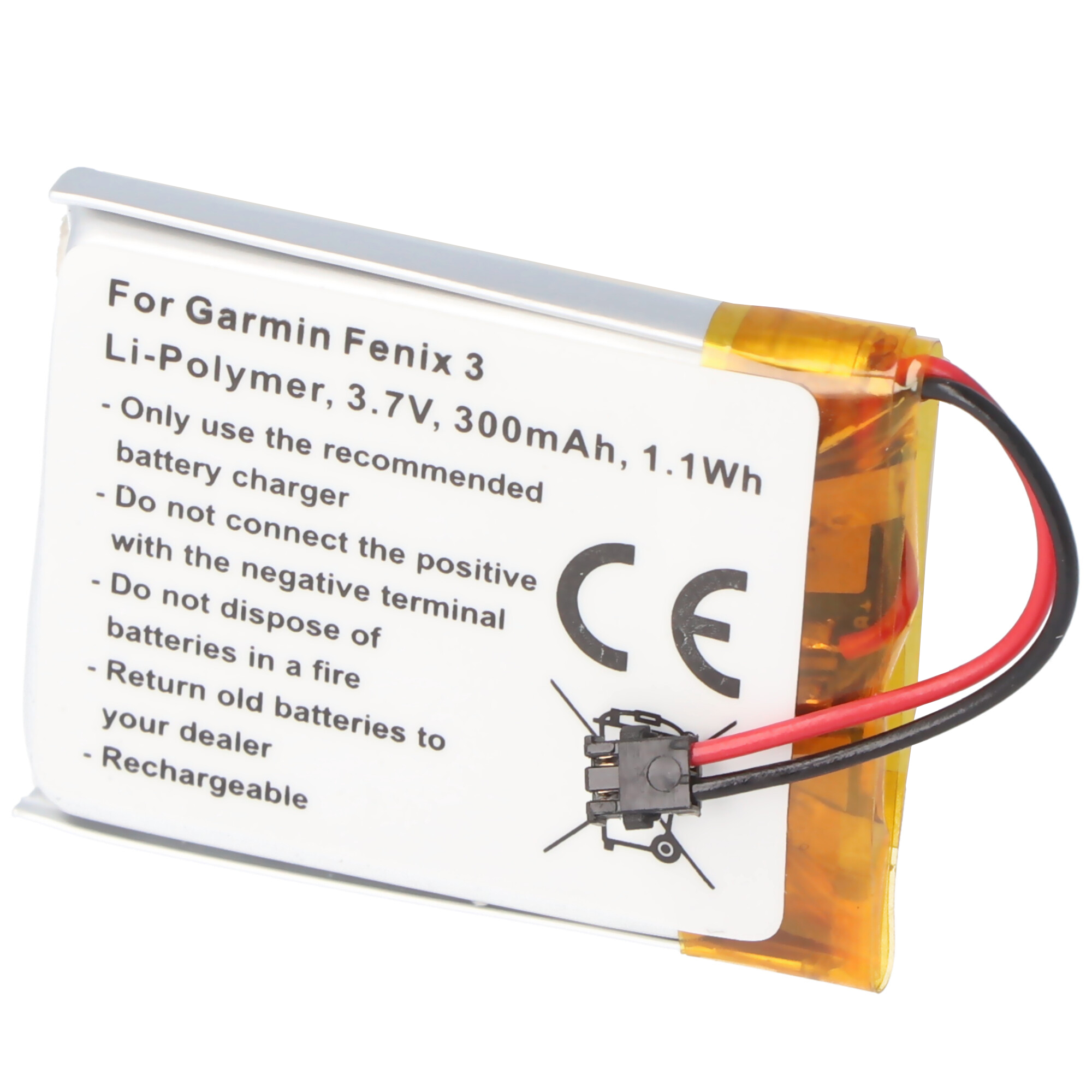 Akku passend für Garmin Fenix 3, 361-00034-02 Li-Polymer 3,7 Volt 300mAh 1,1Wh