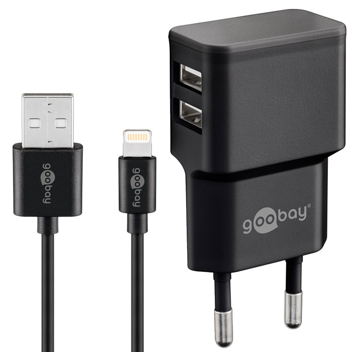 Dual Ladeset 2,4 A, Netzteil mit 2x USB-Ausgang inklusive USB-Ladekabel, schwarz