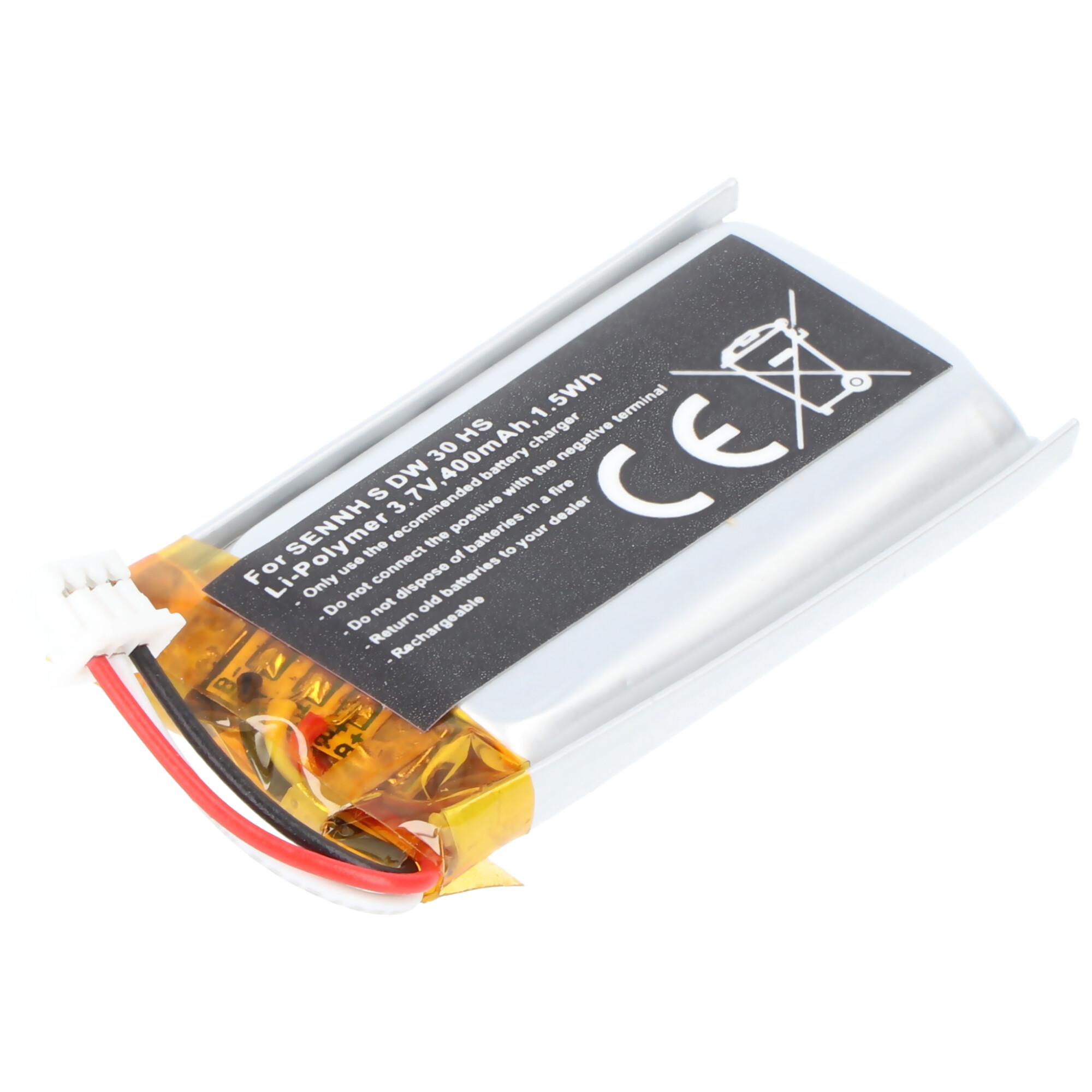 Akku passend für Sennheiser SDW 30 HS, Li-Polymer, 3,7V, 400mAh, 1,5Wh, built-in, ohne Werkzeug