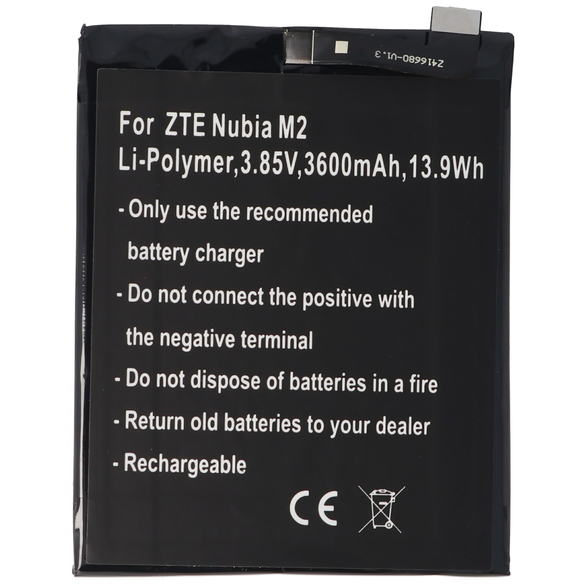 Akku passend für ZTE Nubia M2, Li-Polymer, 3,85V, 3600mAh, 13,9Wh, built-in, ohne Werkzeug