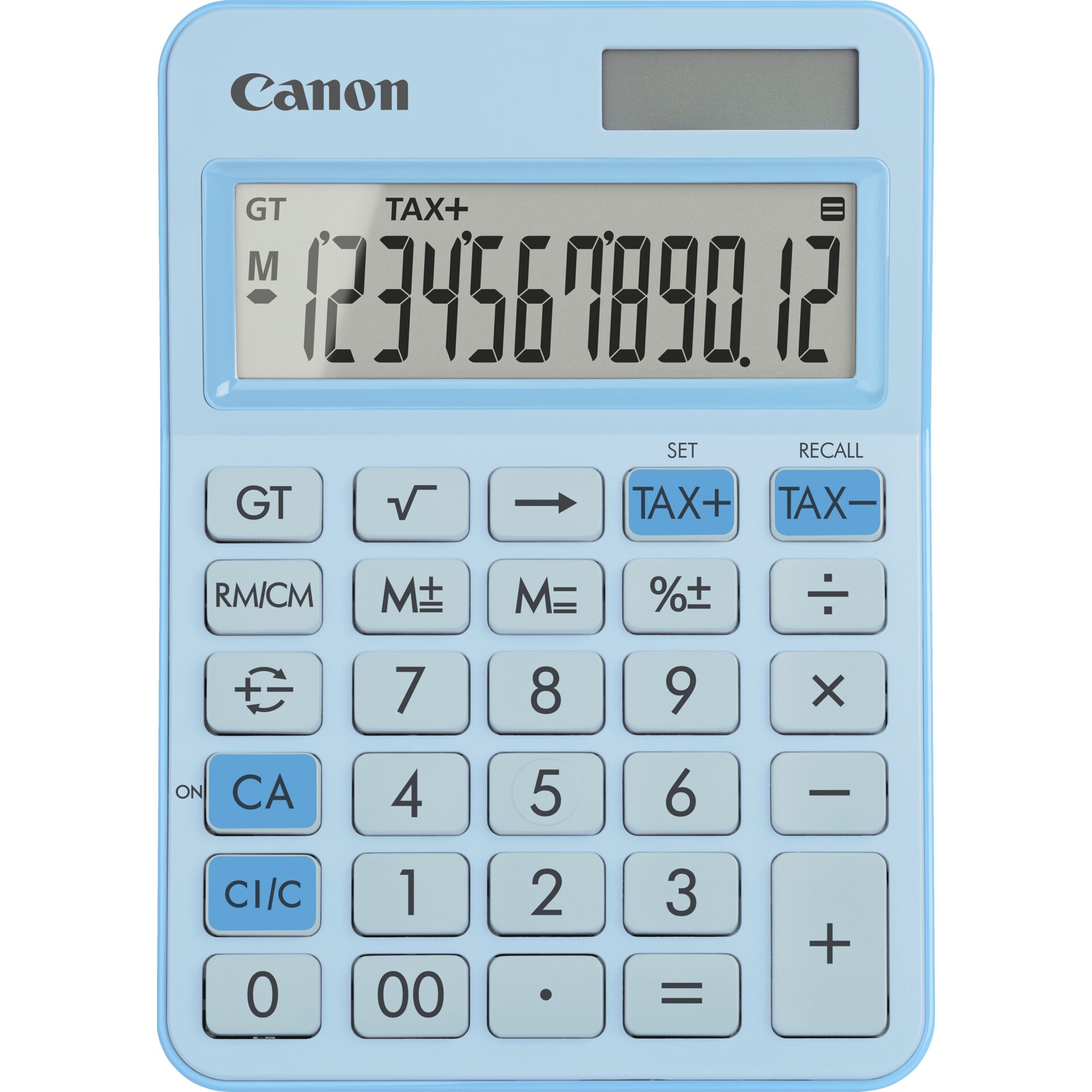 Canon LS-125KB-PBL Blau Tischrechner mit 12-stelligem neigbarem LCD, Solarenergie und LR44-Batterie