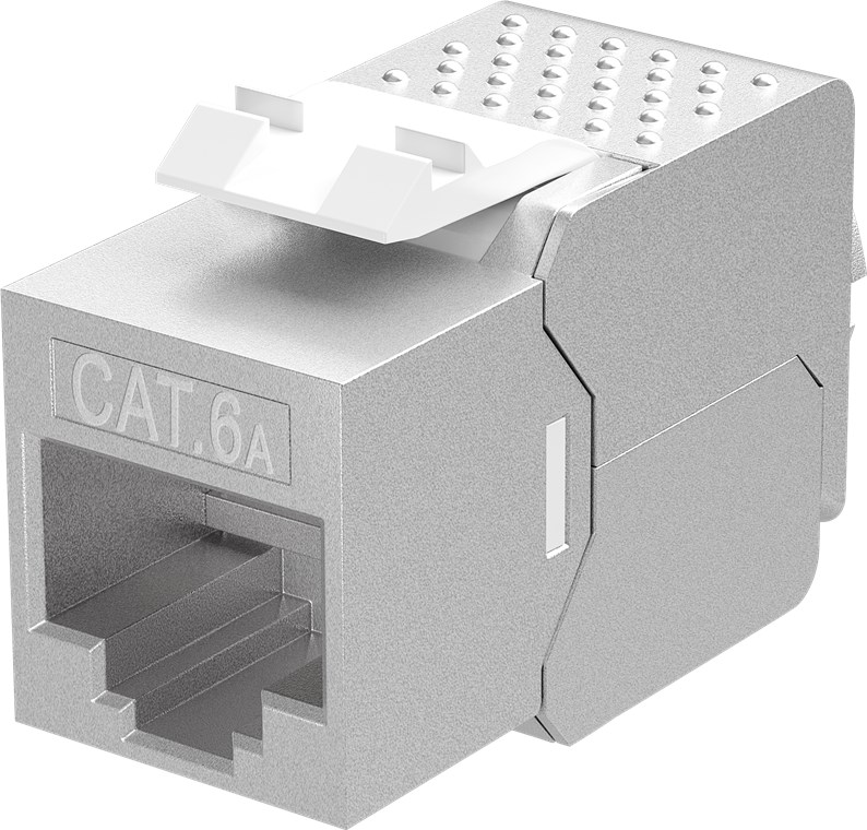 Goobay Keystone Modul RJ45 CAT 6A, STP, slim-line - 14,7 mm Breite, Krokodil-Typ, Klemmleiste für LSA Montage (werkzeugfrei)