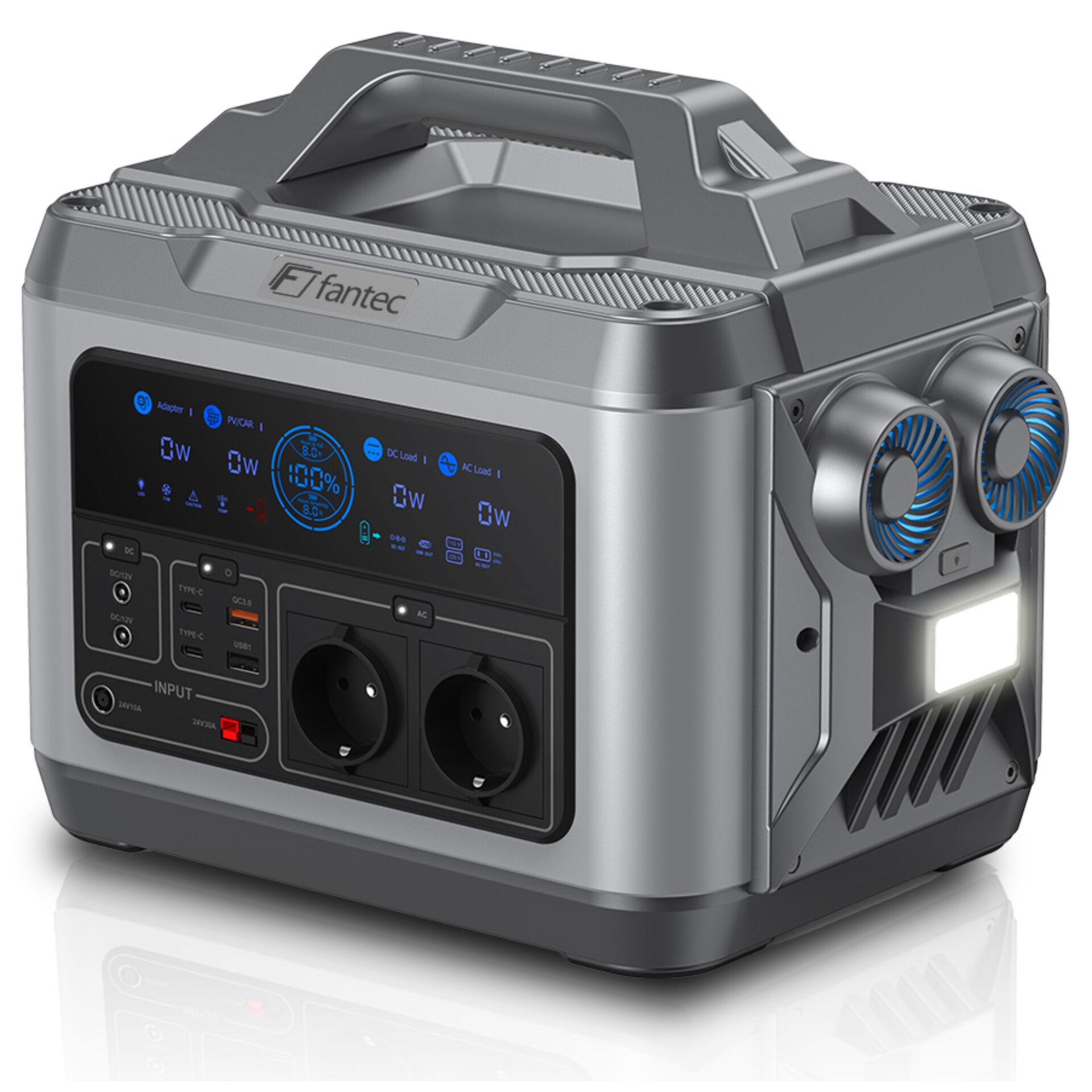 FANTEC PGS-1200 Powerstation & Solargenerator, 1110 Wh, 1200 W, reine Sinuswelle