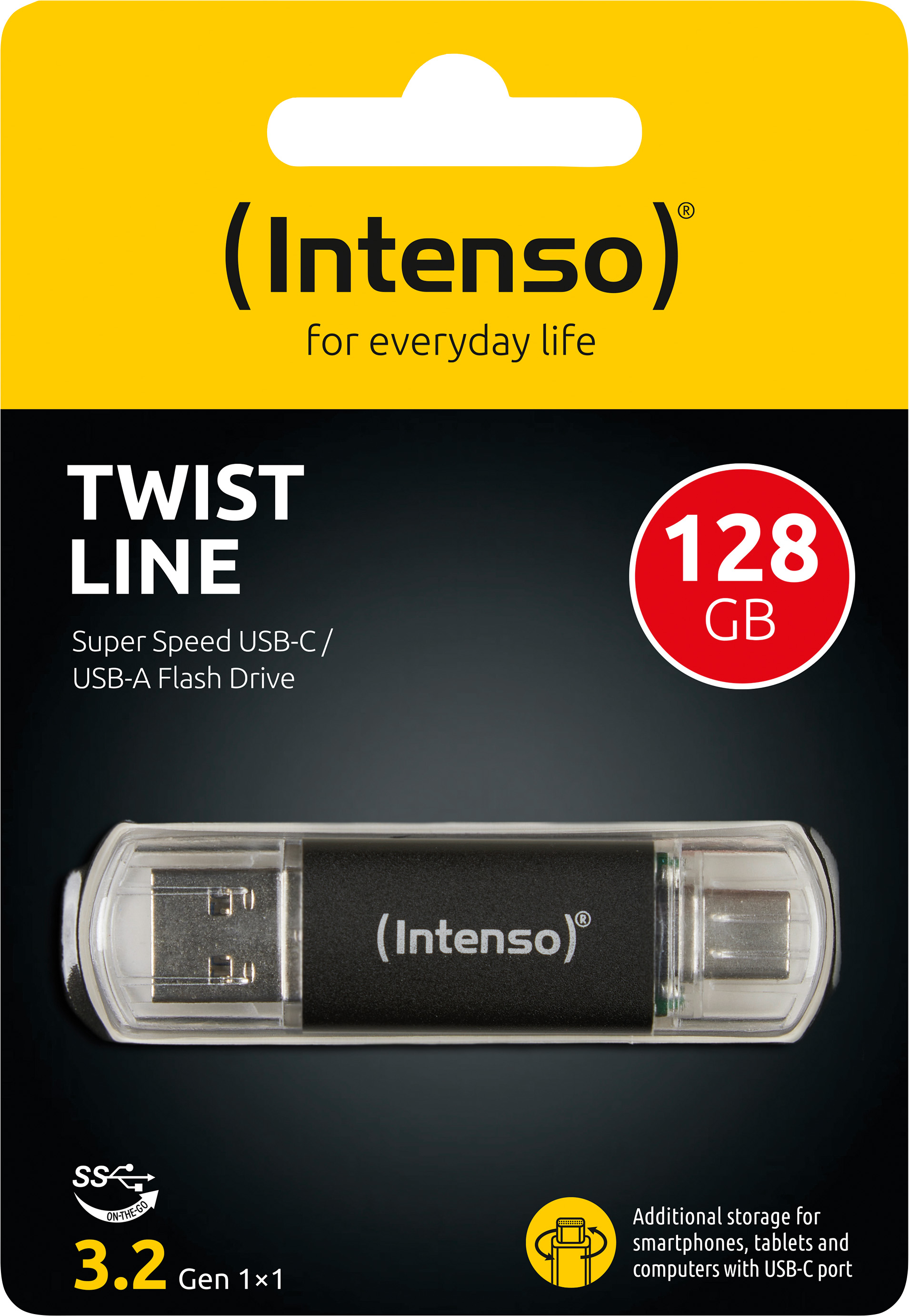 Intenso USB 3.2 Stick 128GB, Twist Line, anthrazit Typ-A/Typ-C, (R) 70MB/s, Retail-Blister