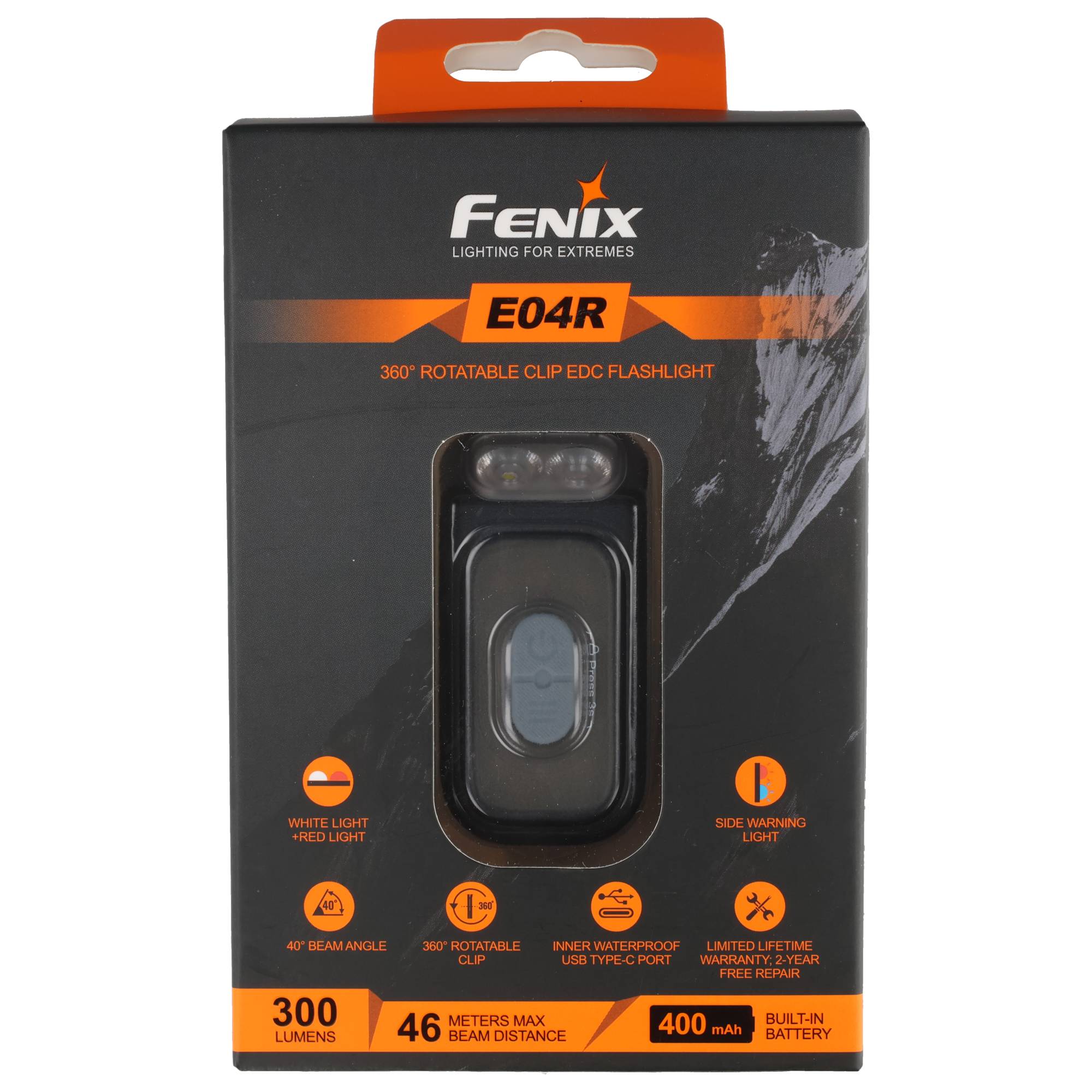 Fenix E04R – Kompakte 360° Clip-EDC-Taschenlampe mit Weiß-, Rot- und RGB-Licht