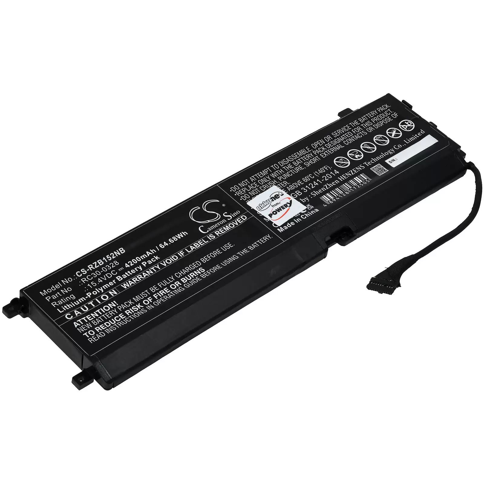 Akku passend für Gaming-Laptop Razer Blade 15 2020, 15 2021, RZ09-0328, Typ RC30-0328 - 15,4V - 4200 mAh