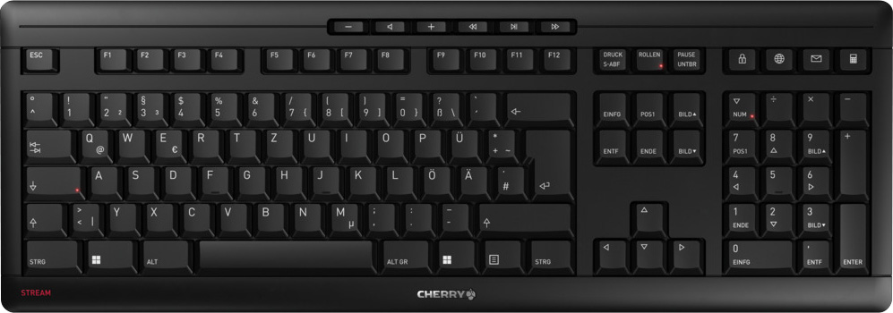 Cherry Tastatur STREAM Keyboard, Wireless, schwarz DE, Kabellose Tastatur mit leisem Tippgefühl, Retail