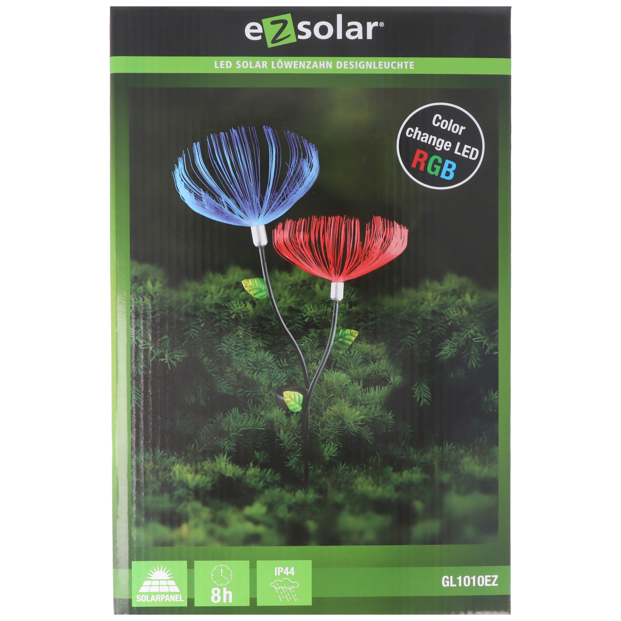 LED-Gartenlicht Löwenzahn mit 2 RGB LED Farbwechsel, inklusive Solarpanel und Akku