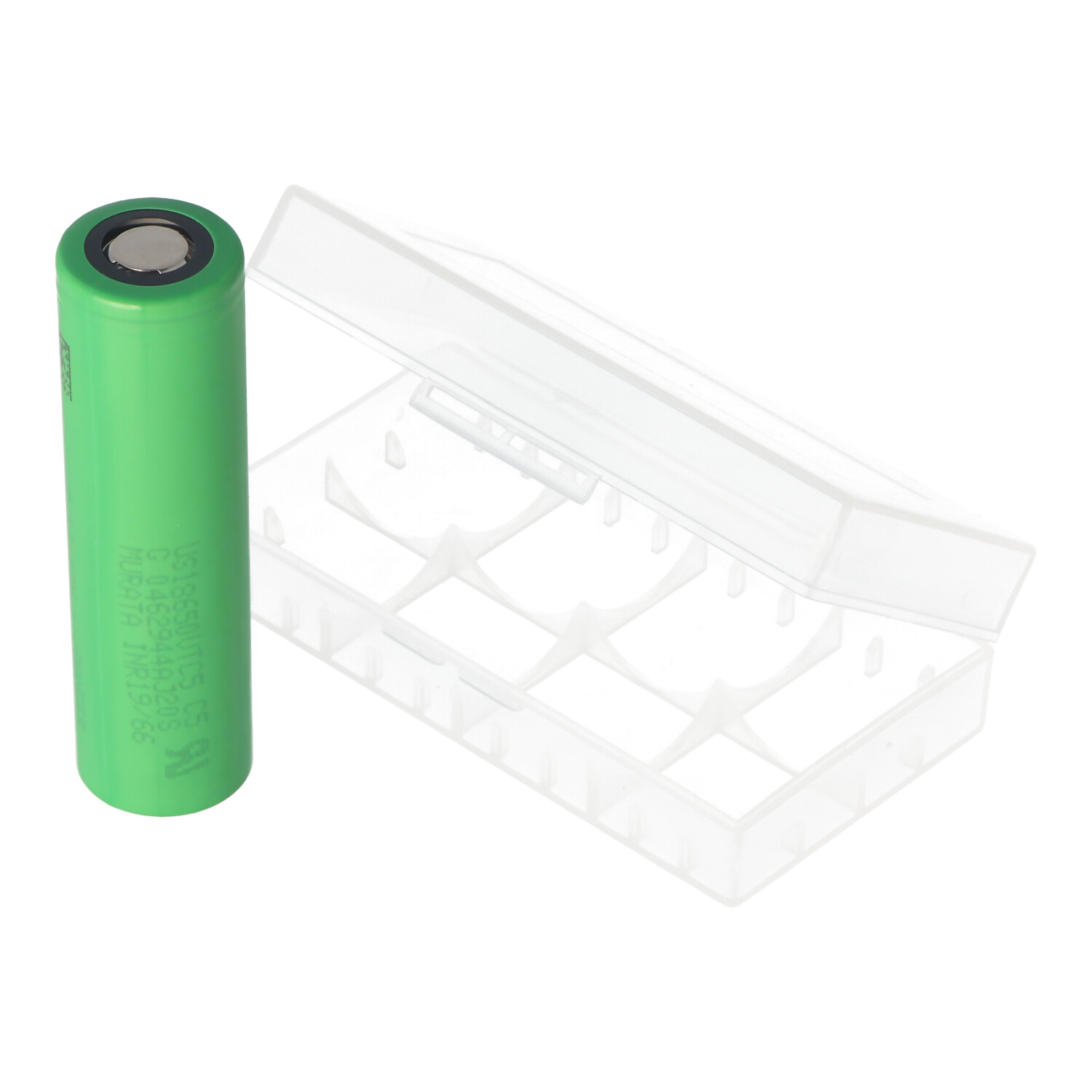 Sony Konion US18650VTC5 - 2600mAh, 3,6V - 3,7V, 65x18,2mm, min. 2500mAh typ. 2600mAh maximal 30A Stromabgabe (Flat Top) inkl. Akkuschutzbox
