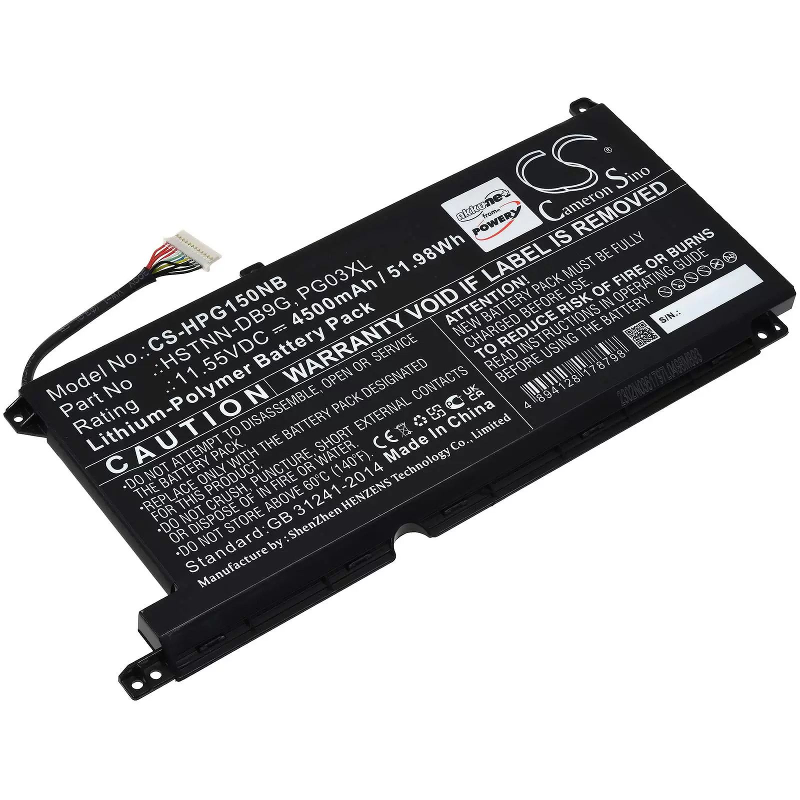 Akku passend für Laptop HP Pavilion Gaming 15/ Typ HSTNN-DB9G / PG03XL(Bauform genau beachten!) - 11,55V - 4500 mAh