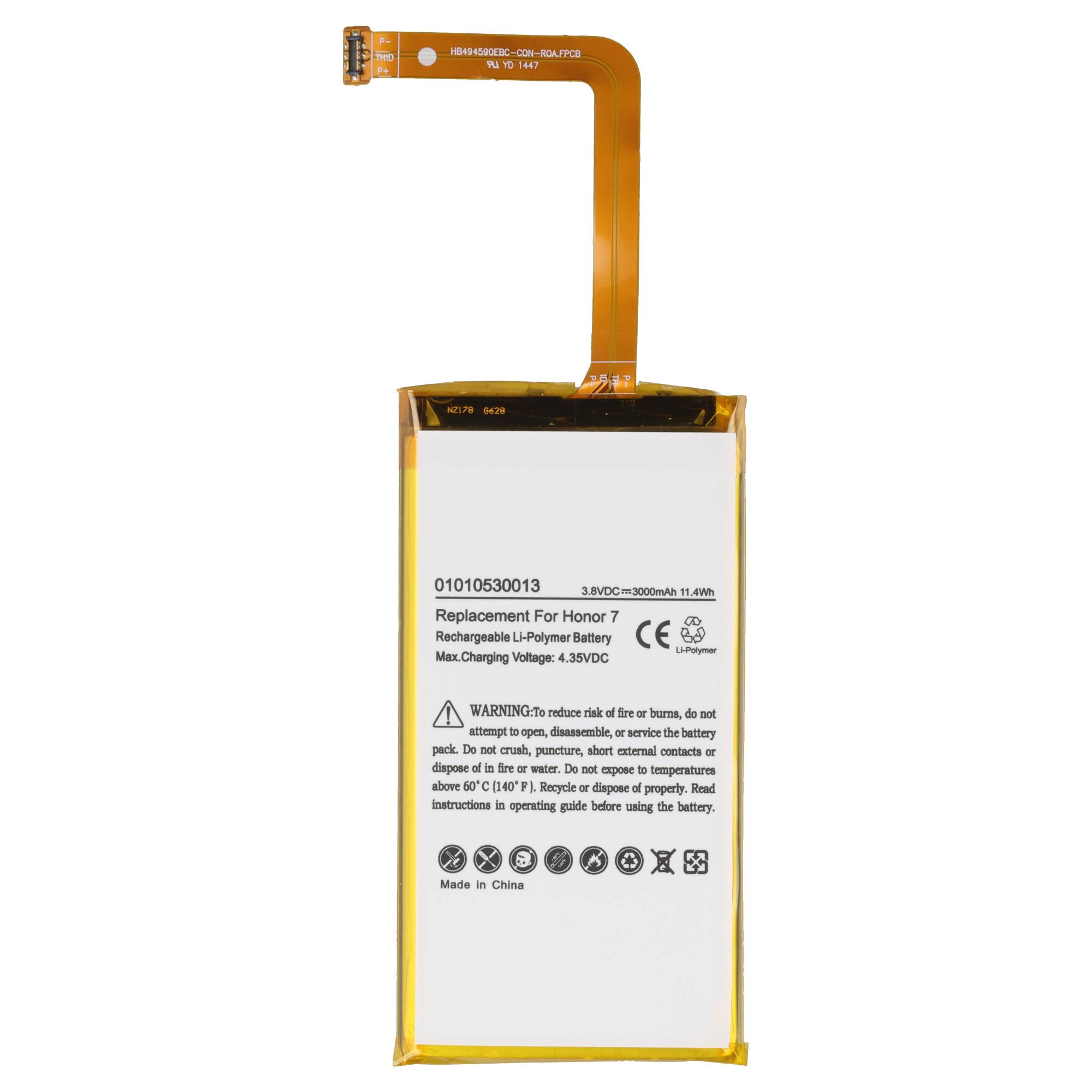 Akku passend für Huawei Honor 7, Ascend G628 Akku HB494590EBC mit 3,8 Volt 3000mAh