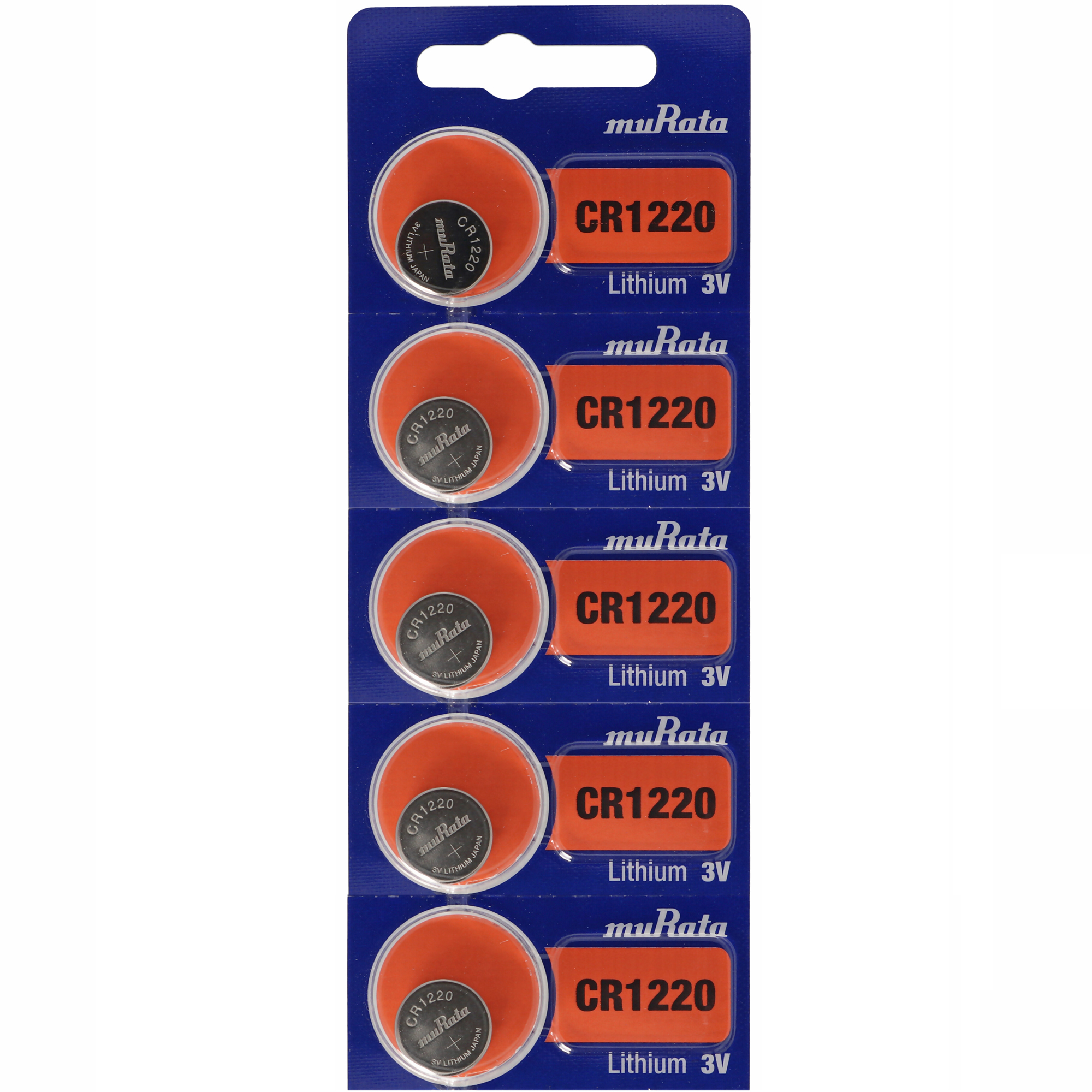 5 Stück CR1220 Lithium Batterie IEC CR1220, 3 Volt max. 38mAh, 12x2mm