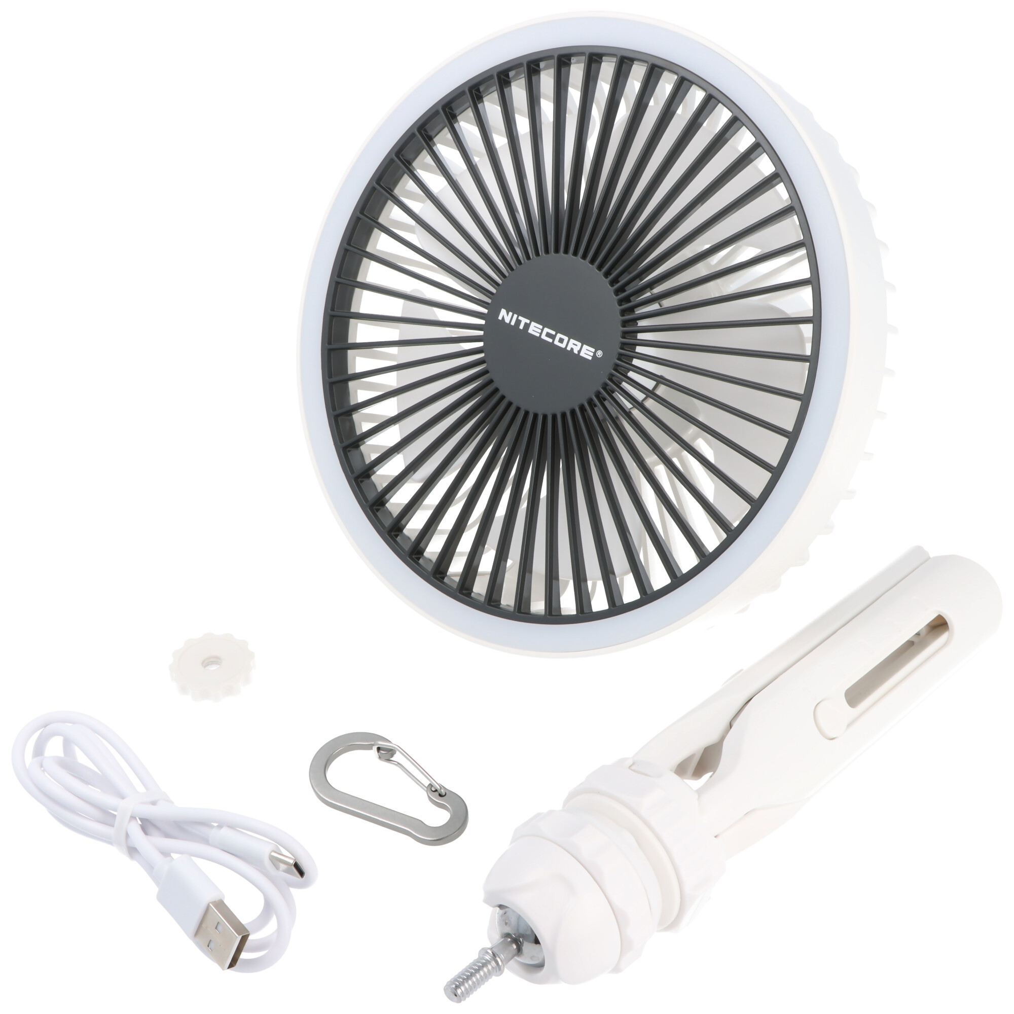 Nitecore Ventilator NEF10, Akku-Ventilator, mit LED-Leuchtring und Powerbankfunktion, inkl. 360° Dreibein