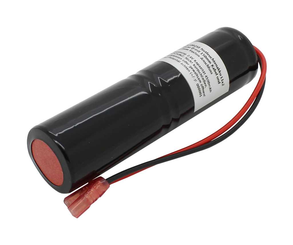 Notleuchtenakku NiMH 2,4V 4500mAh L1x2 Mono D mit 150mm Kabel und 2,8mm Faston-Anschluss