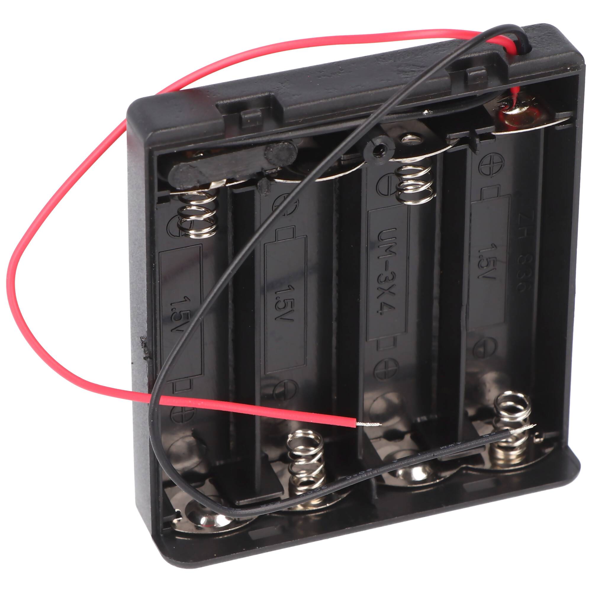 Batteriehalter für 4x Mignon mit Deckel und Schalter lose Kabelenden, wasserabweisend – Batterie Halterung Elektronik (Kunststoff)