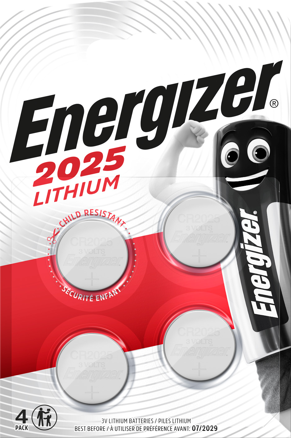 Energizer Batterie Lithium, Knopfzelle, CR2025, 3V Electronics, Retail Blister (4-Pack)