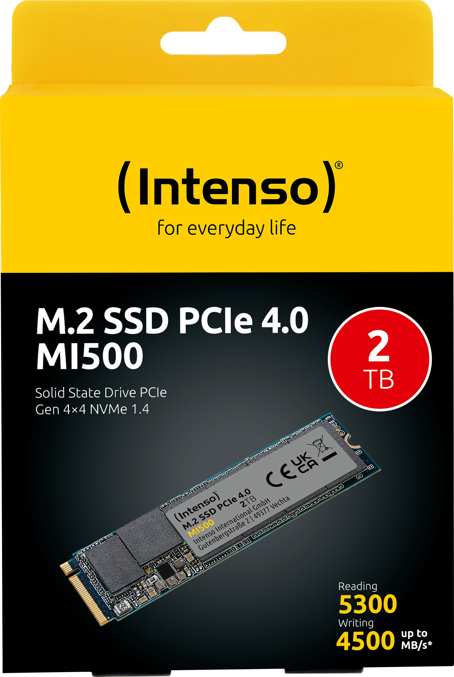 Intenso SSD 2TB, PCIe 4.0, M.2, NVMe, MI500 (R) 5300MB/s, (W) 4500MB/s, Retail