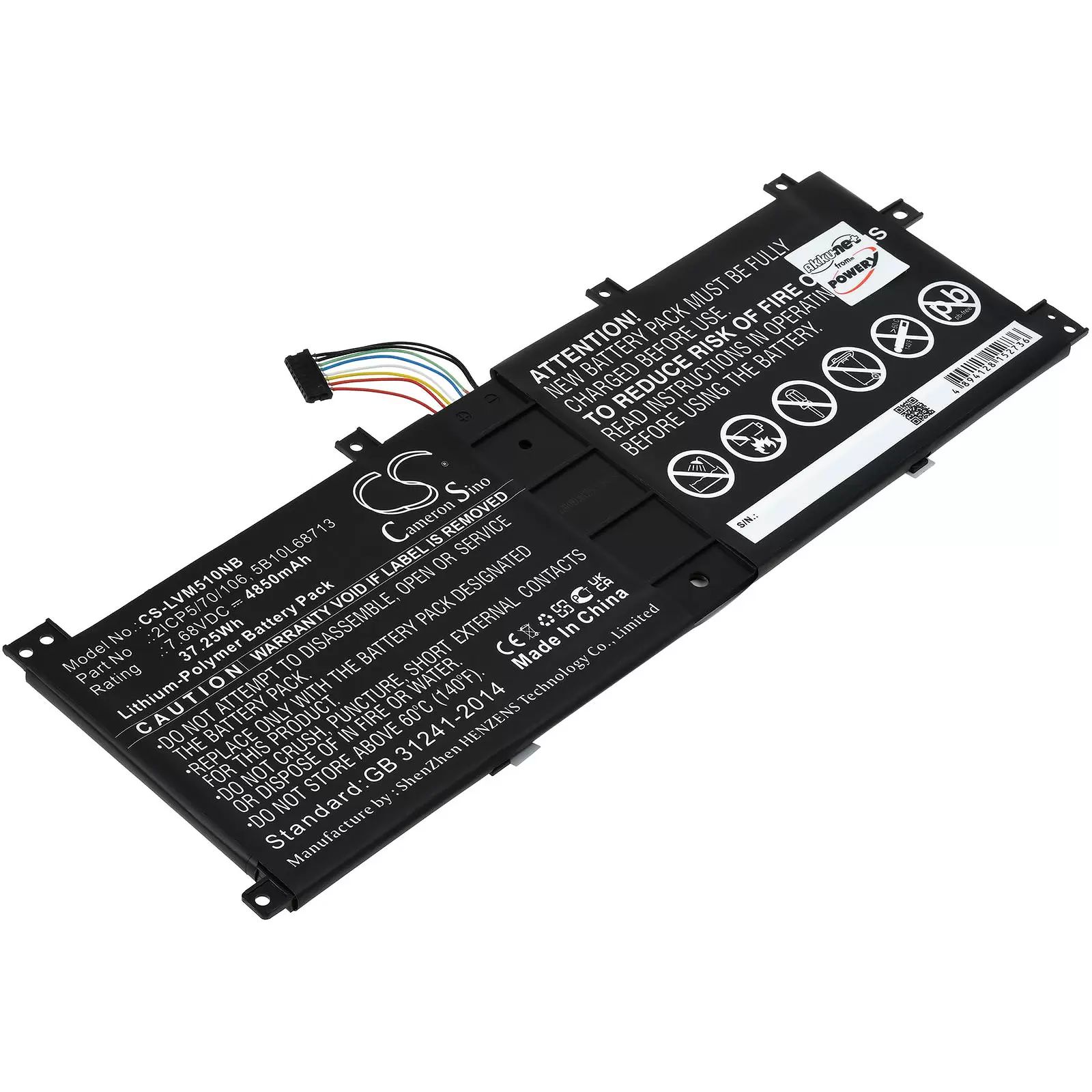 Akku passend für Laptop Lenovo IdeaPad Miix 510-12ISK-80U1000SGE, Typ 5B10L68713 - 7,68V - 4850 mAh