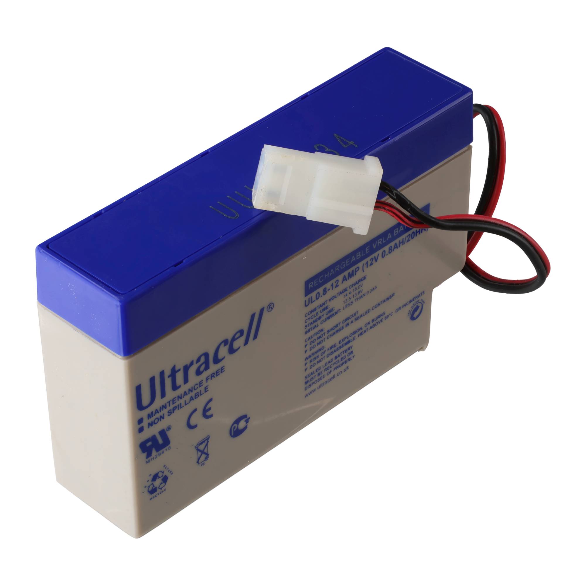 UL0.8-12 Ultracell Blei Akku 12 Volt 0,8Ah mit Kabel und AMP-Stecker (bitte unbedingt Stecker mit Ihrem vergleichen)