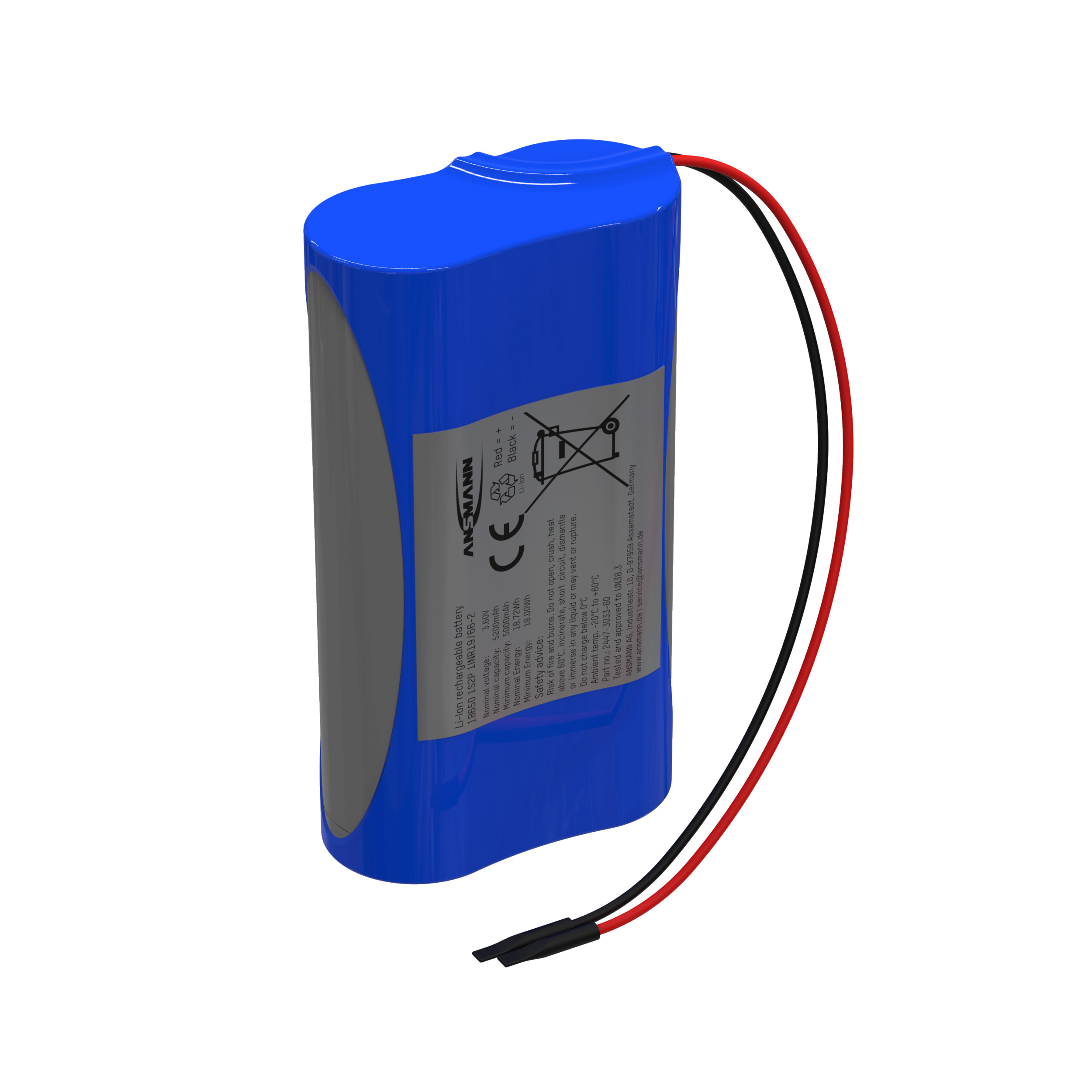 Ansmann Lithium-Ionen Akkupack 3,6 Volt/ 5200 mAh / 1S2P, ideal für mobile Anwendungen
