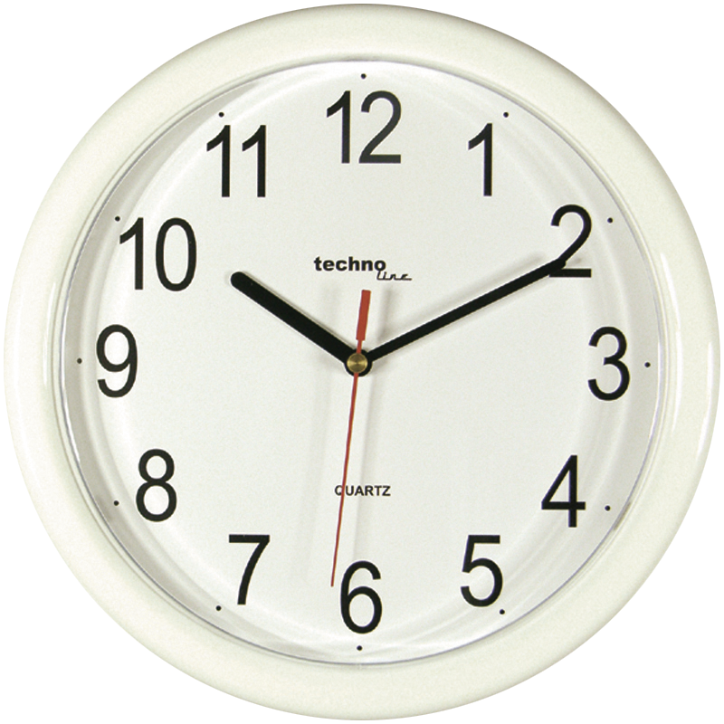 WT 600 - klassische, analoge Wanduhr mit Kunststoffrahmen in weiß von Technoline