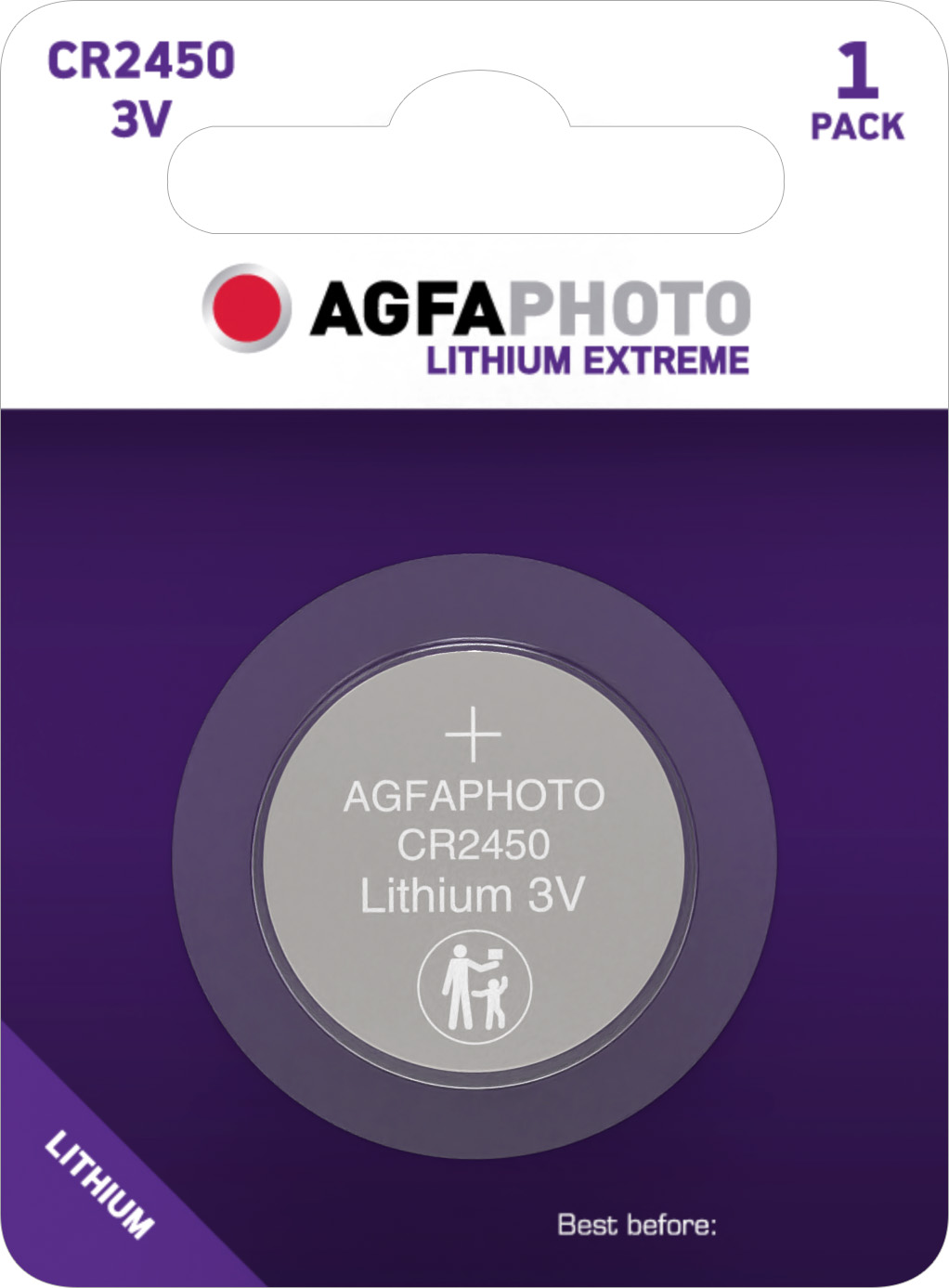 Agfaphoto Batterie Lithium, Knopfzelle, CR2450, 3V Extreme, Retail Blister (1-Pack)