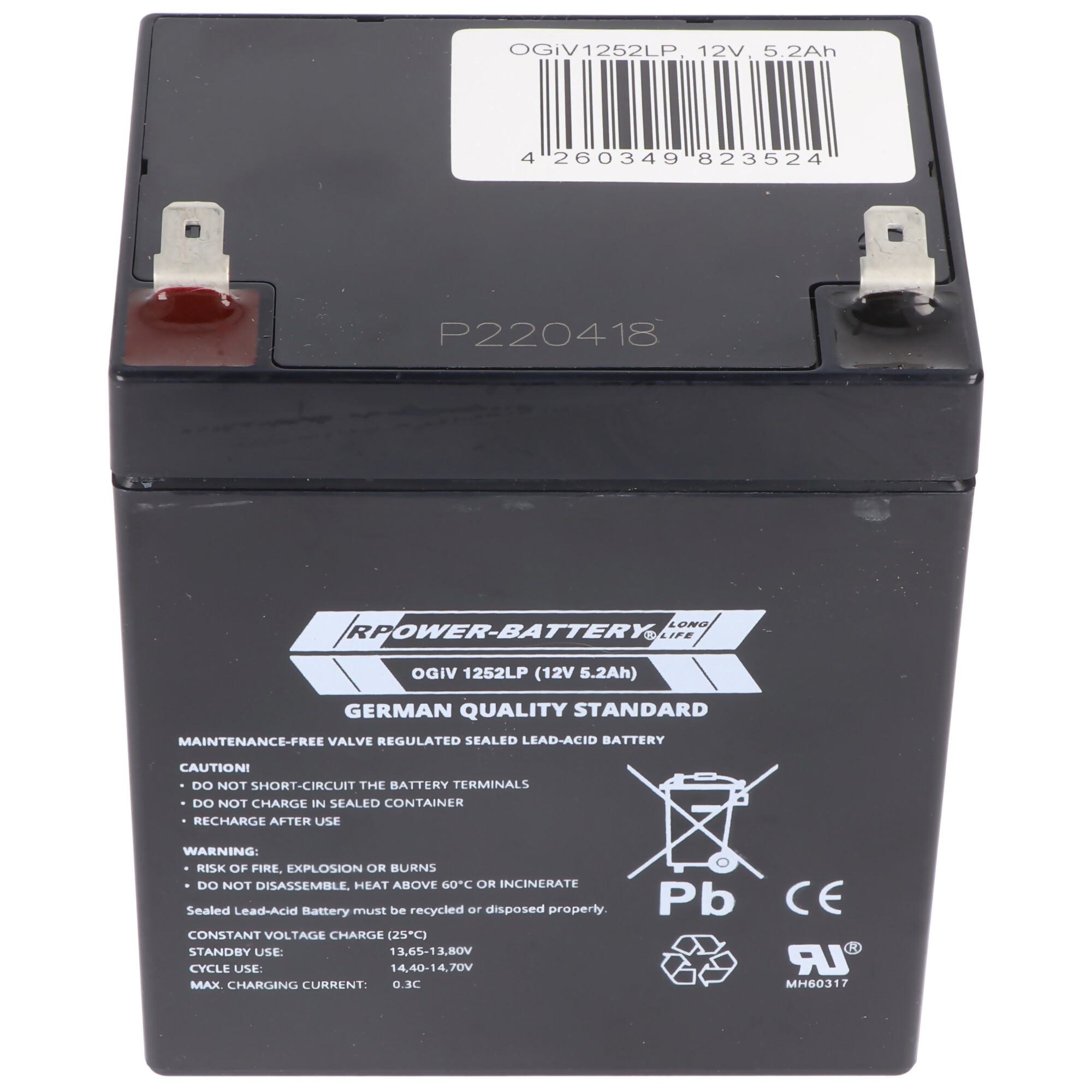RPower OGiV1252LP 12V 5,2Ah Longlife Bleiakku AGM Blei Gel Akku