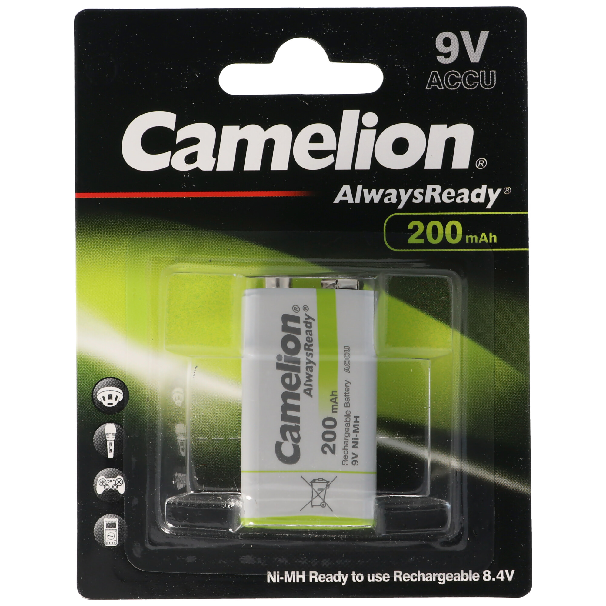 9V, HR6F22 NiMH Akku mit 200mAh, Always Ready mit geringer Selbstentladung, Ready to Use Akku, ideal für Taschenlampen, Messgeräte etc.