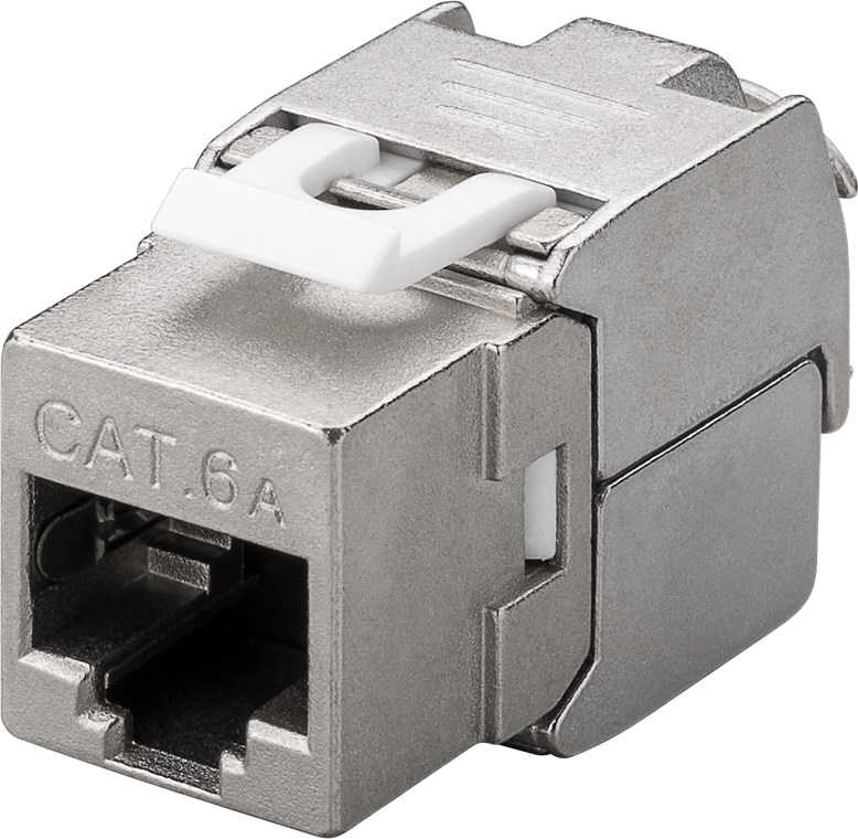 Goobay Keystone Modul RJ45 CAT 6A, STP, slim-line - 16,3 mm Breite, Krokodil-Typ, Klemmleiste für LSA Montage (werkzeugfrei)
