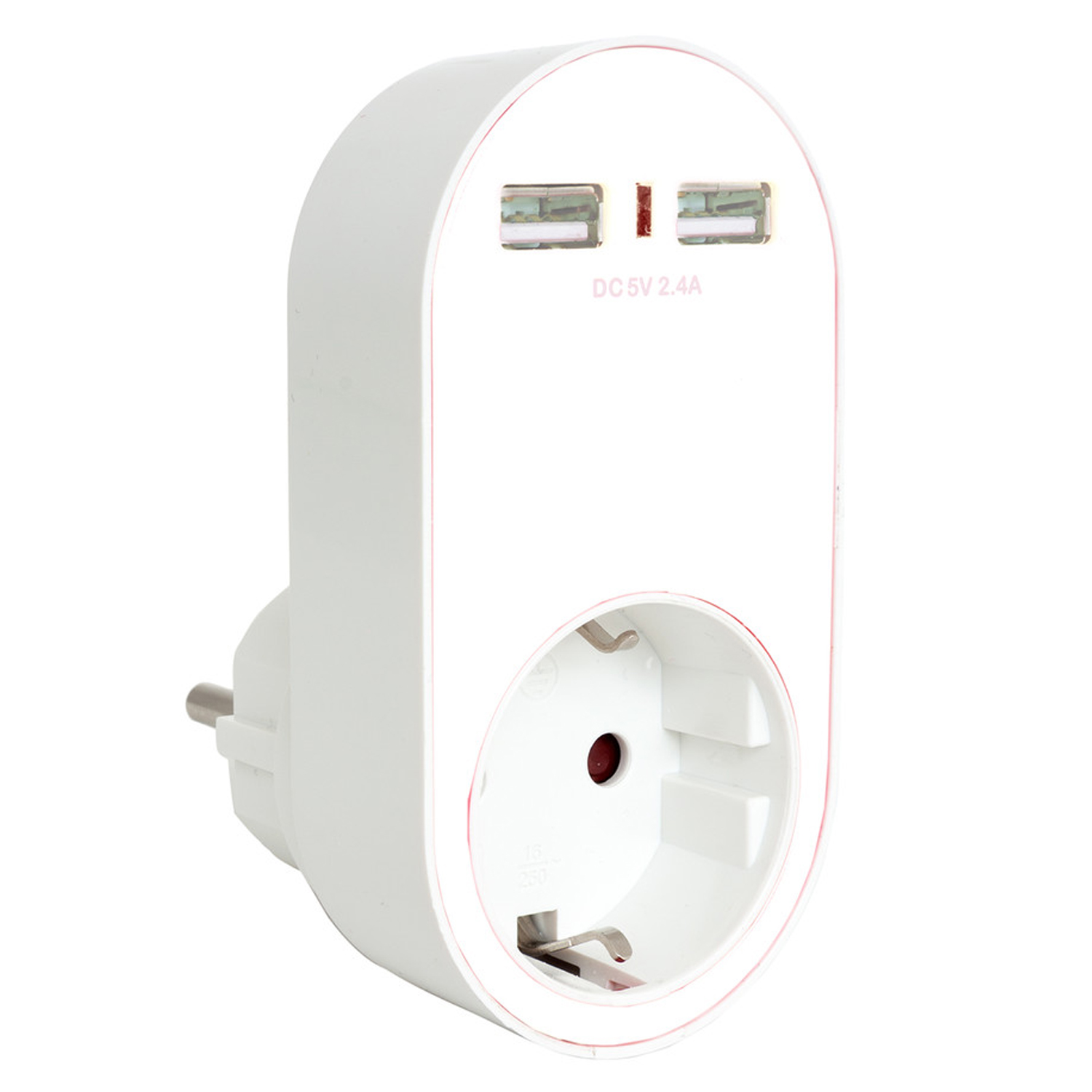 Eurostecker Steckdose mit 2fach USB Ausgang mit max 2400mA USB-Ladestrom, Farbe weiss