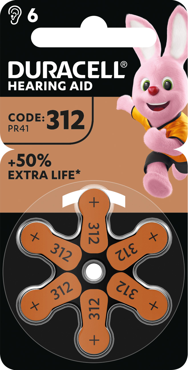 Duracell Batterie Zinc Air, 312, 1.4V Easy Tab, Retail Blister (6-Pack) Hörgerätebatterie
