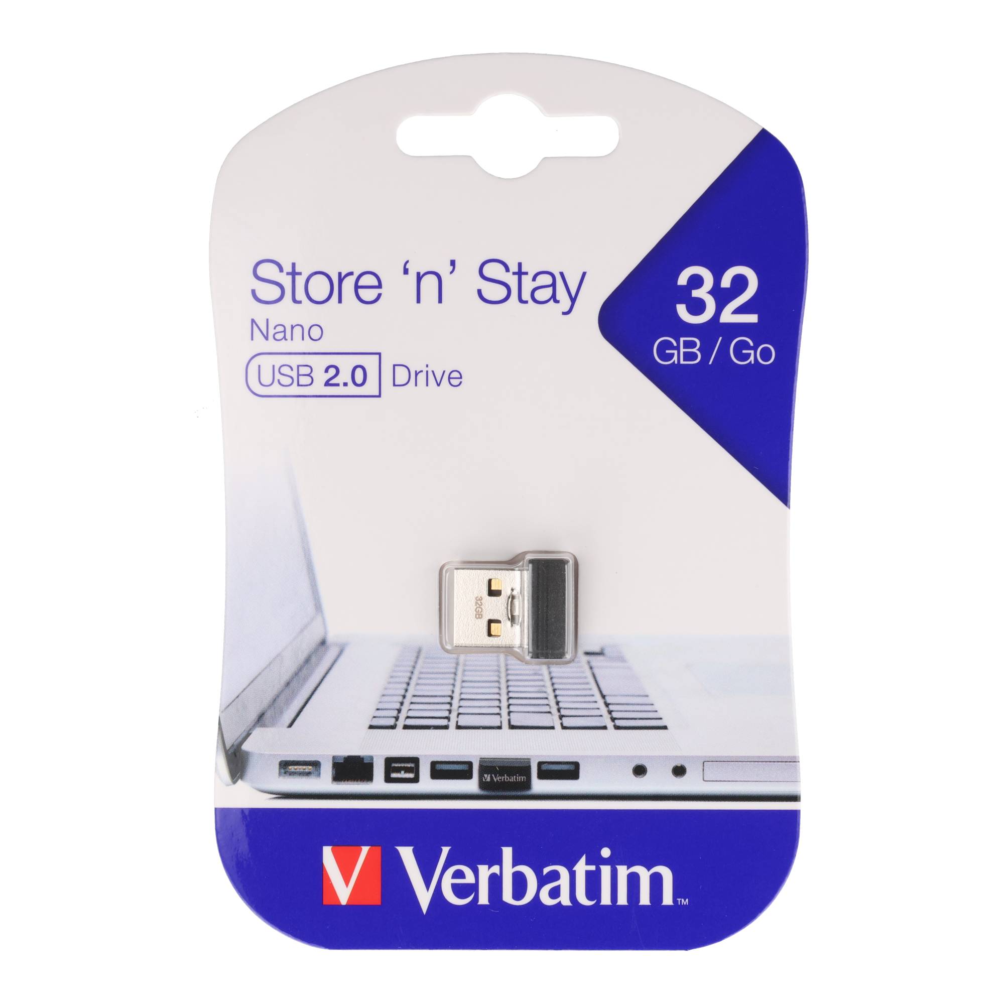 Verbatim USB 2.0 Stick 32GB, Nano Store'n'Stay (R) 10MB/s, (W) 3MB/s, Retail-Blister