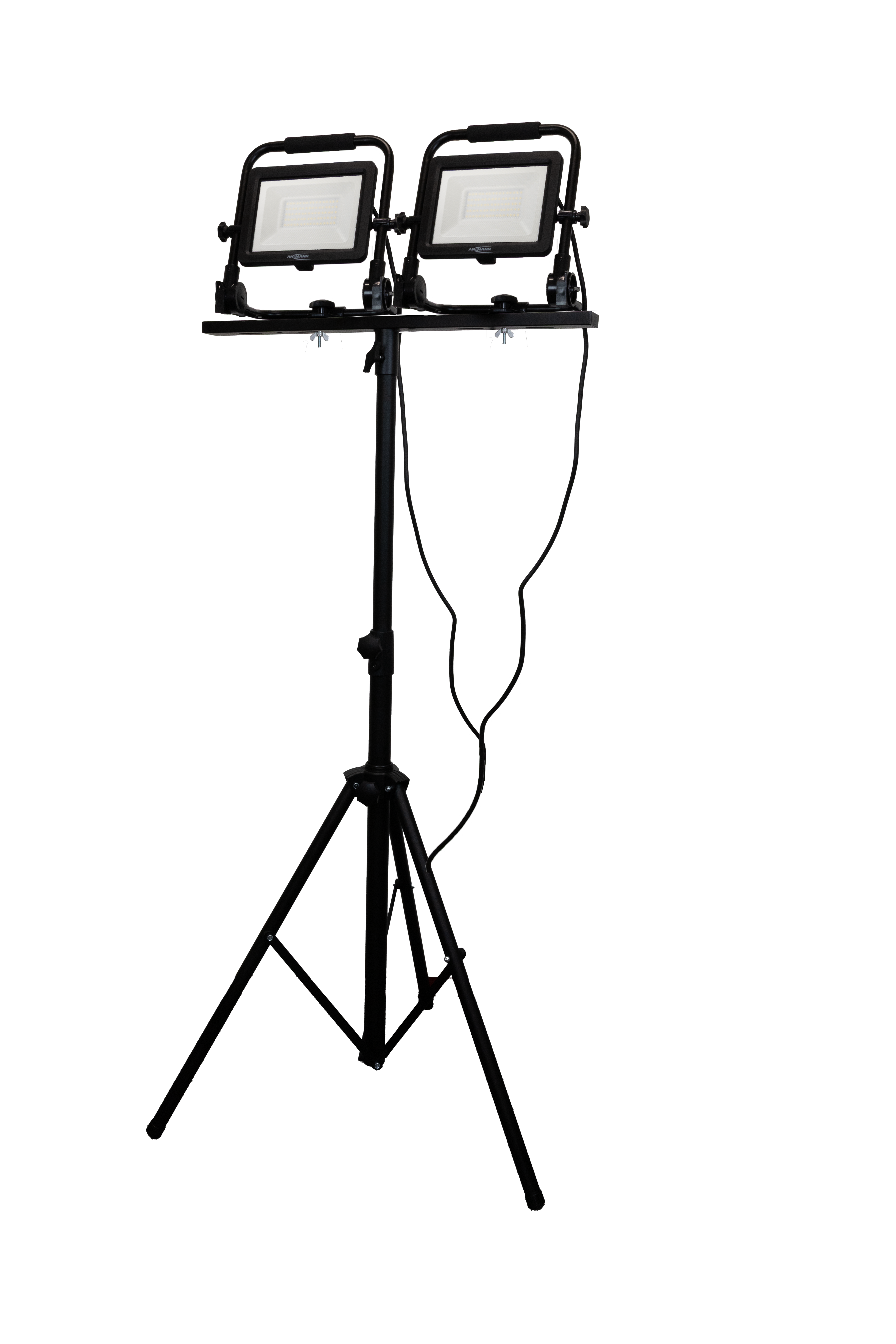 Ansmann Profi-Strahler FL50W-AC mit Stativ, 5400 Lumen, 2 Stück Baustrahler mit einem 180cm Aluminium-Stativ