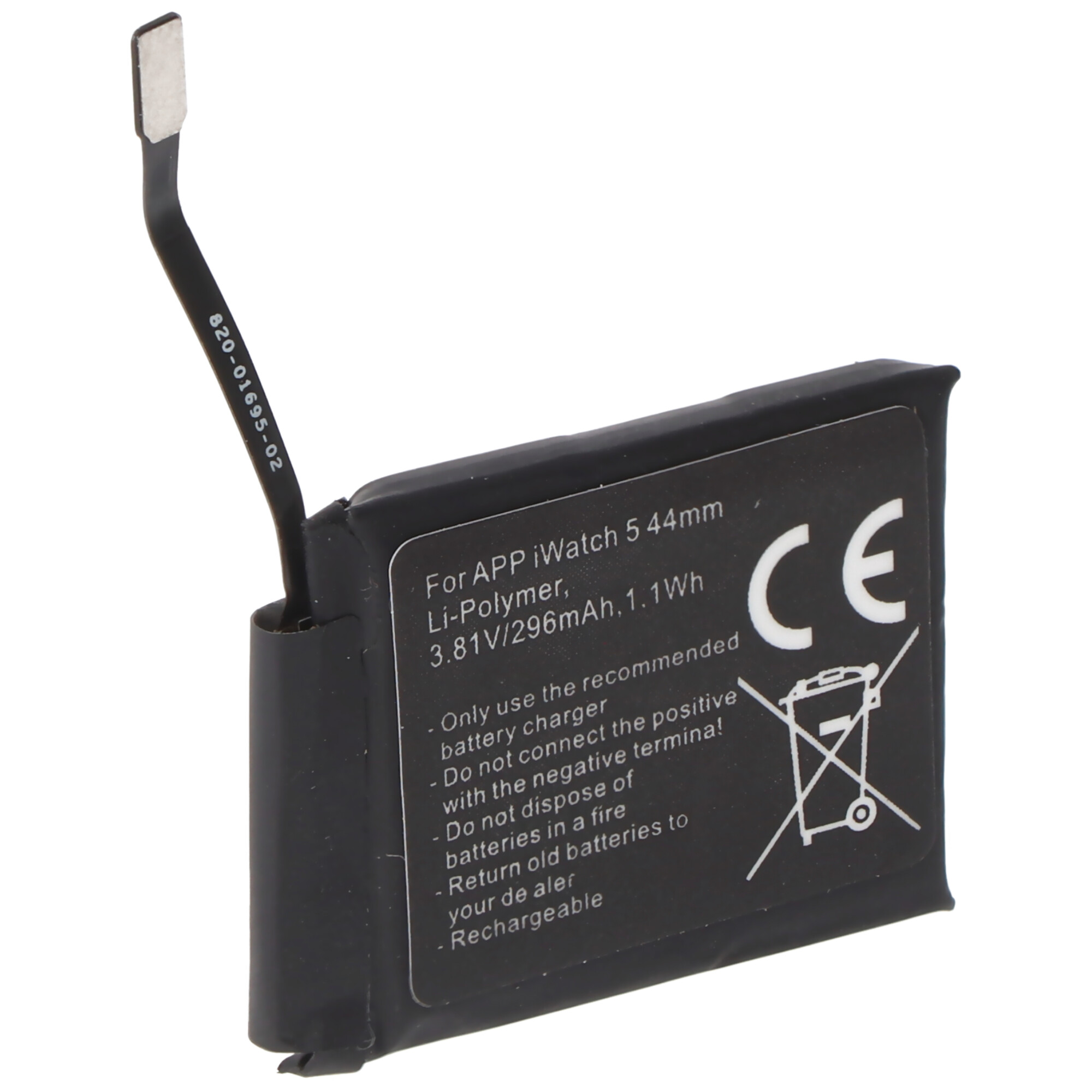 Akku nur passend für Apple Watch 5 44mm, A2181, A2157, Li-Polymer, 3,81V, 296mAh, 1,1Wh, built-in, ohne Werkzeug