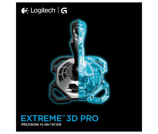 Logitech Gaming Joystick, Extreme 3D Pro, USB, schwarz-silber Drehknopf, Rundblickschalter, 12 Tasten, Retail