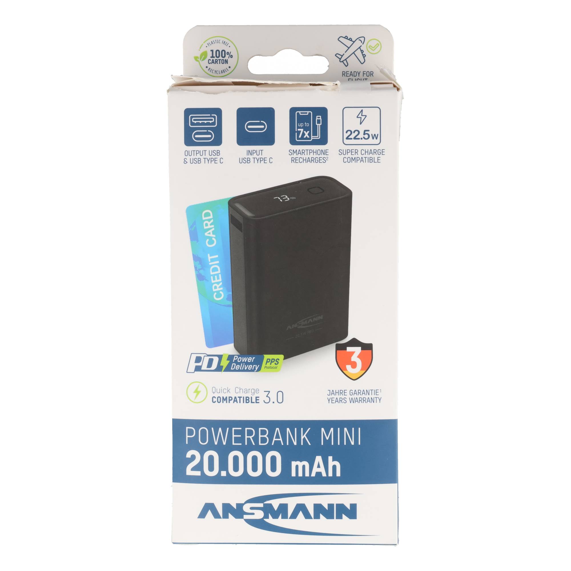 Ansmann Powerbank PB222PD 20.000mAh, schnellladefähig, ultrakompakt und leicht, schwarz