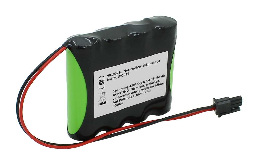 Notleuchtenakku NiMH 4,8V 1500mAh F1x4 Mignon AA mit 150mm Kabel & Stecker ersetzt Inotec 890015
