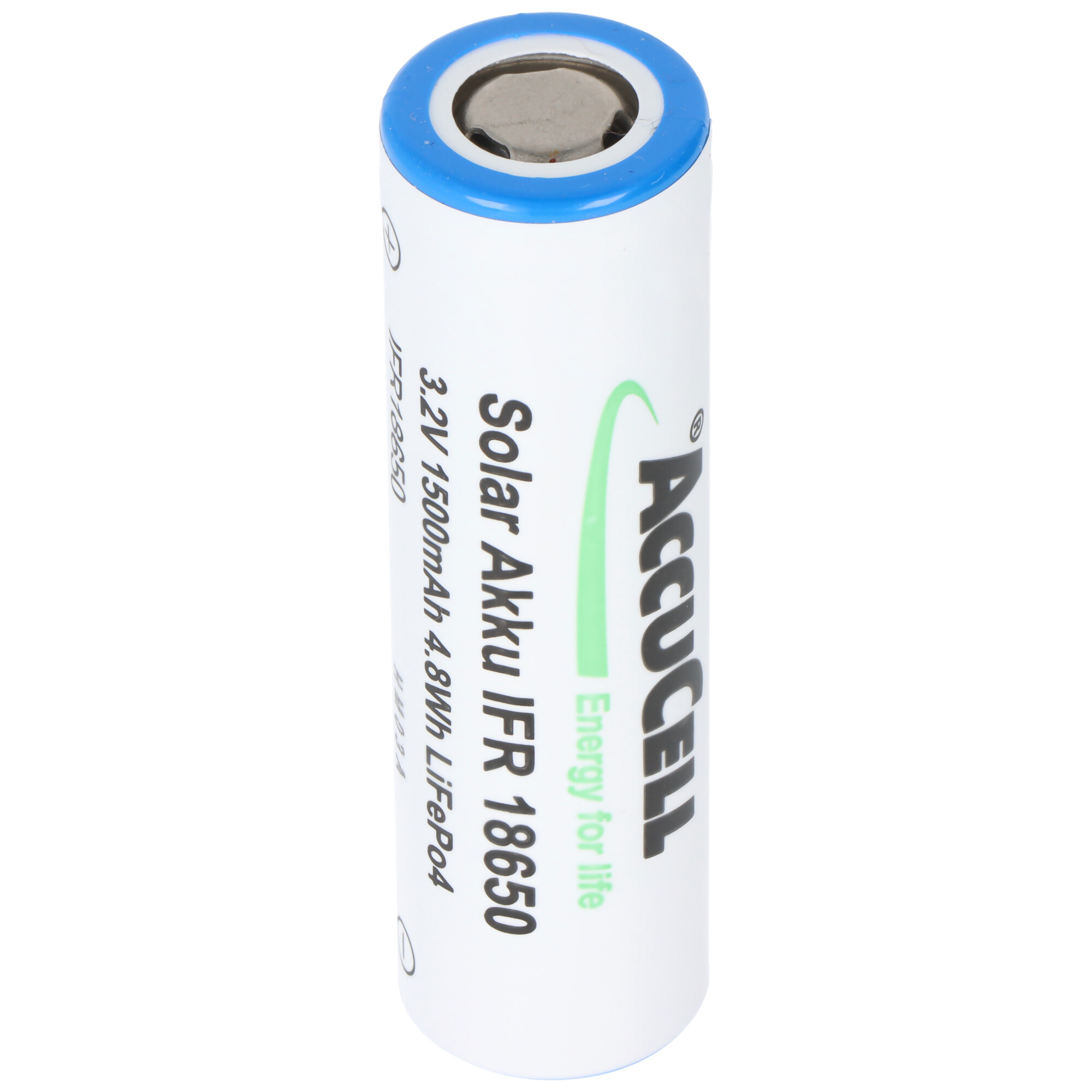 3,2 Volt Solar Akku Lithium 18650 IFR LiFePo4 Akku Flat Top ohne Kopf ungeschützt 64,5x18mm, 1100mAh - 1400mAh