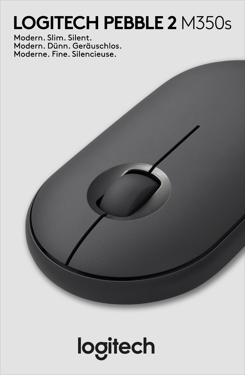 Logitech Maus M350s, Pebble 2, Wireless, Bluetooth, grafit Optisch, 1000 dpi, 3 Tasten, Retail